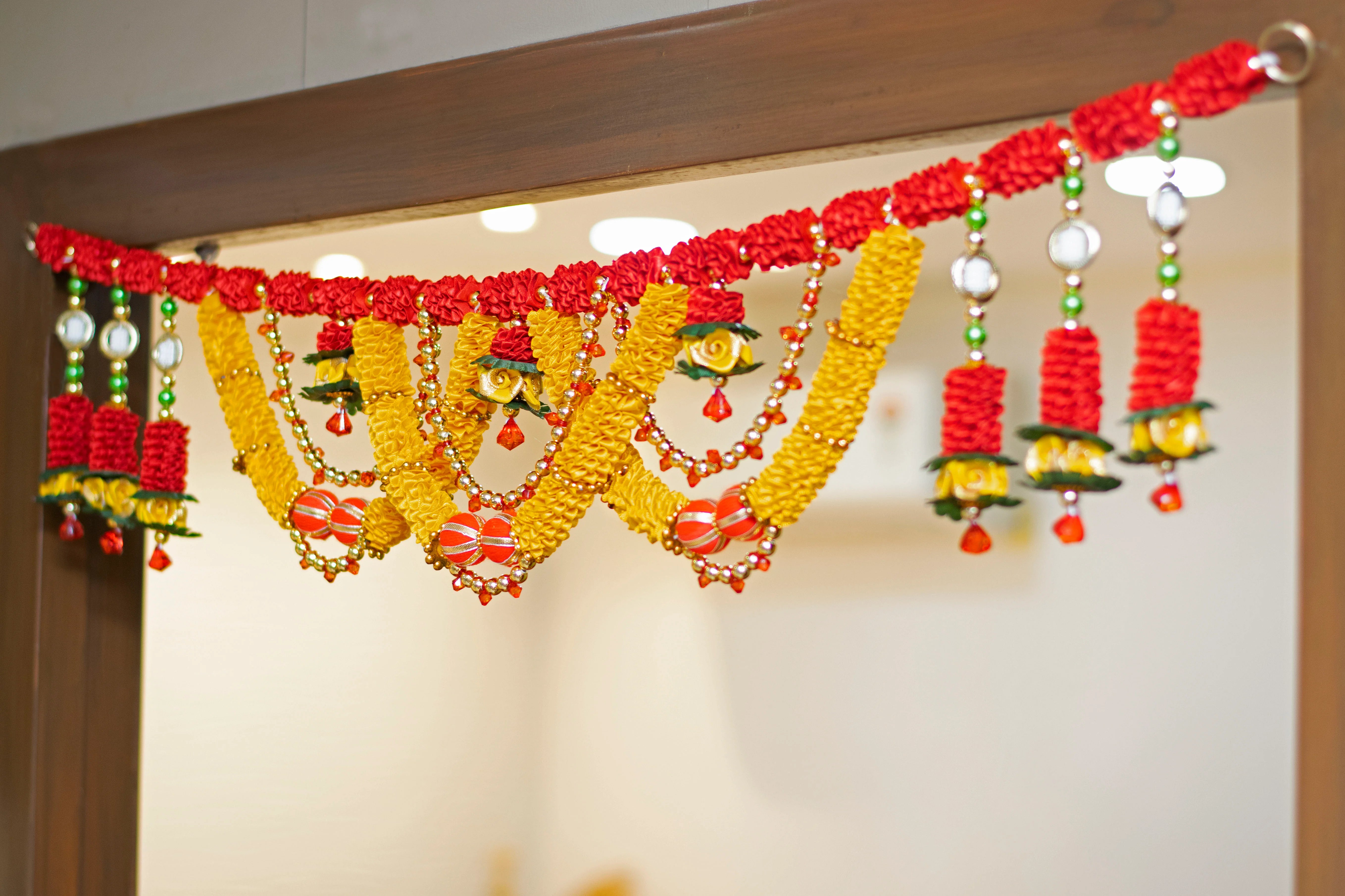 Premsons® Yellow Floral Gota Toran – Bright Festive Hanging for Doors