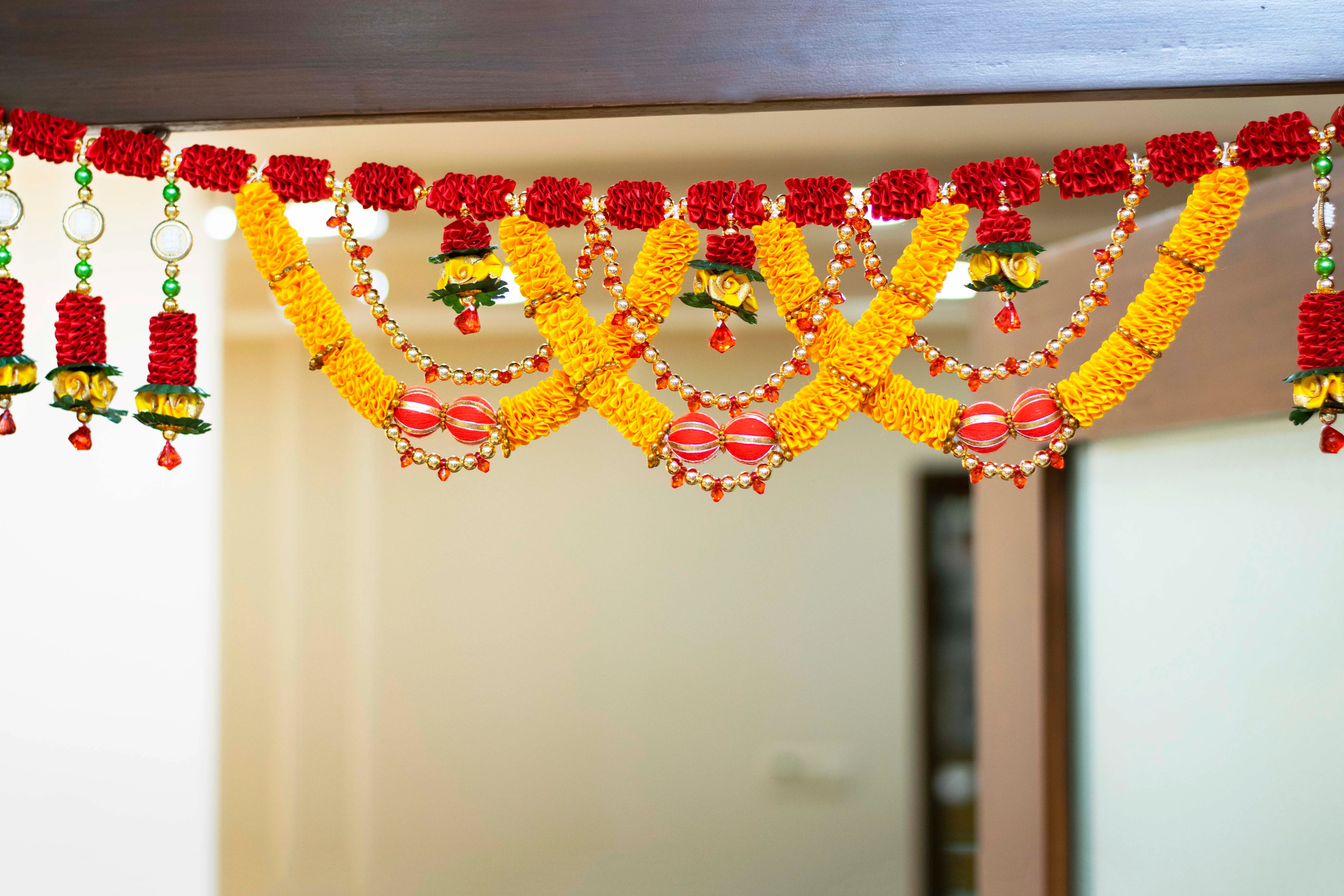Premsons® Yellow Floral Gota Toran – Bright Festive Hanging for Doors
