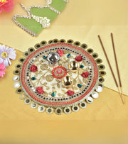 Premsons® Mirror Work Pooja Thali for Home Temple Decor – Traditional Elegance in Every Detail