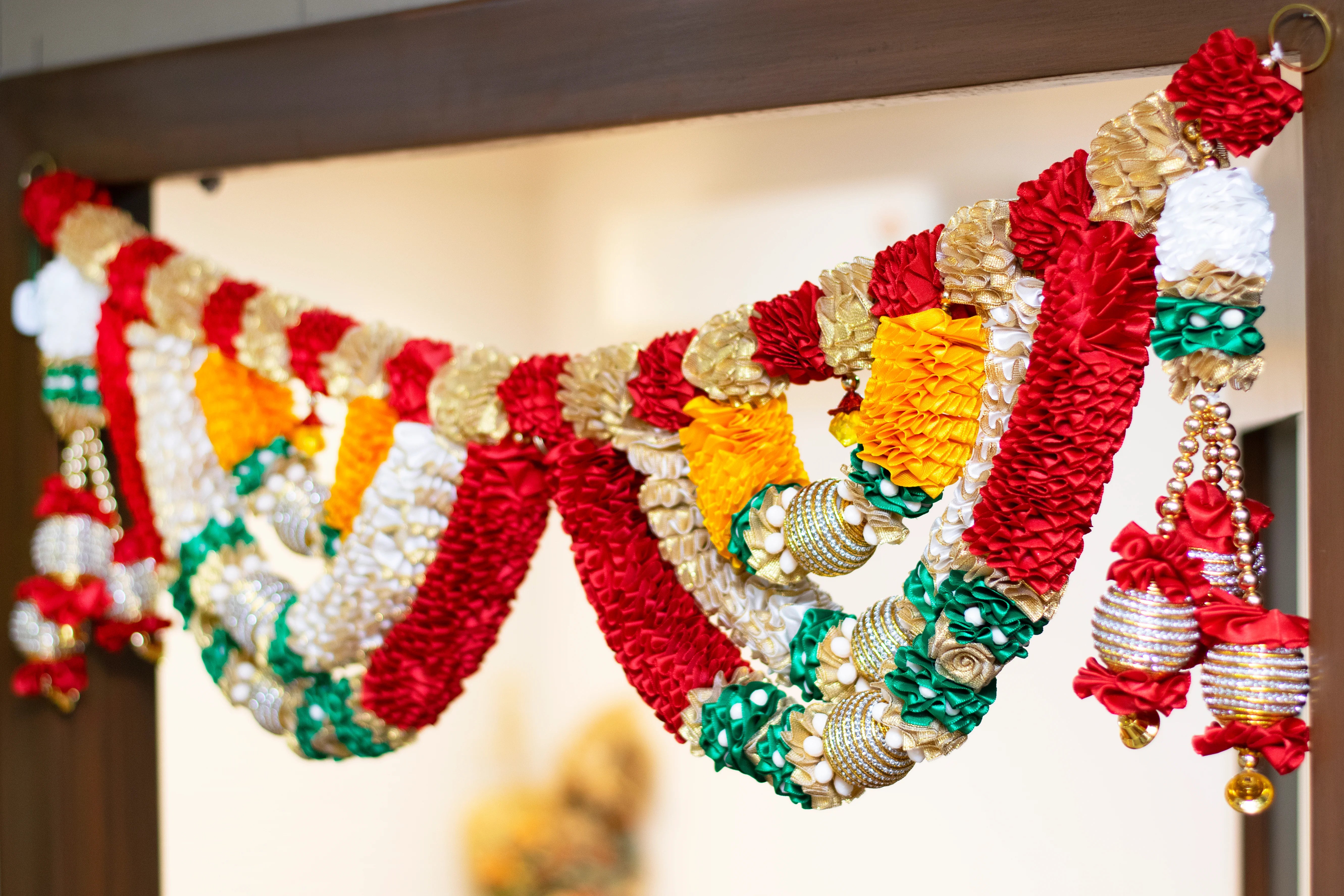Premsons® Red & Yellow Bead Garland Toran – Indian Door Decoration for Diwali