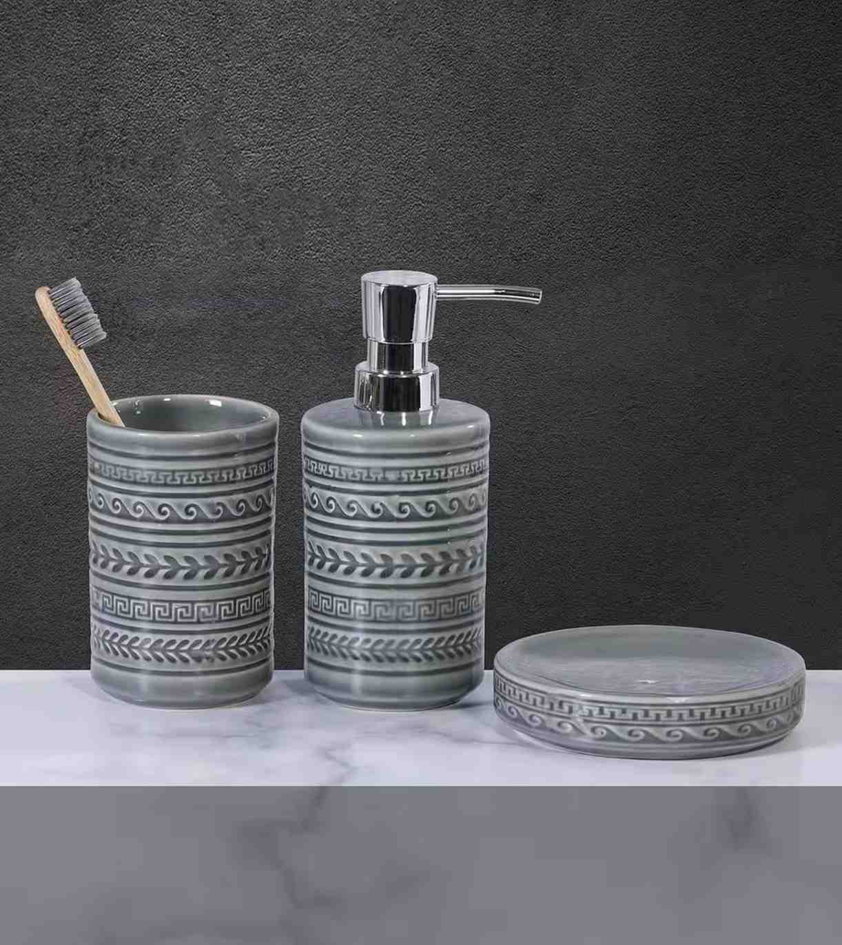 Premsons® Ceramic Bathroom Accessories Set of 3 – Dispenser, Soap Tray & Toiletries Holder