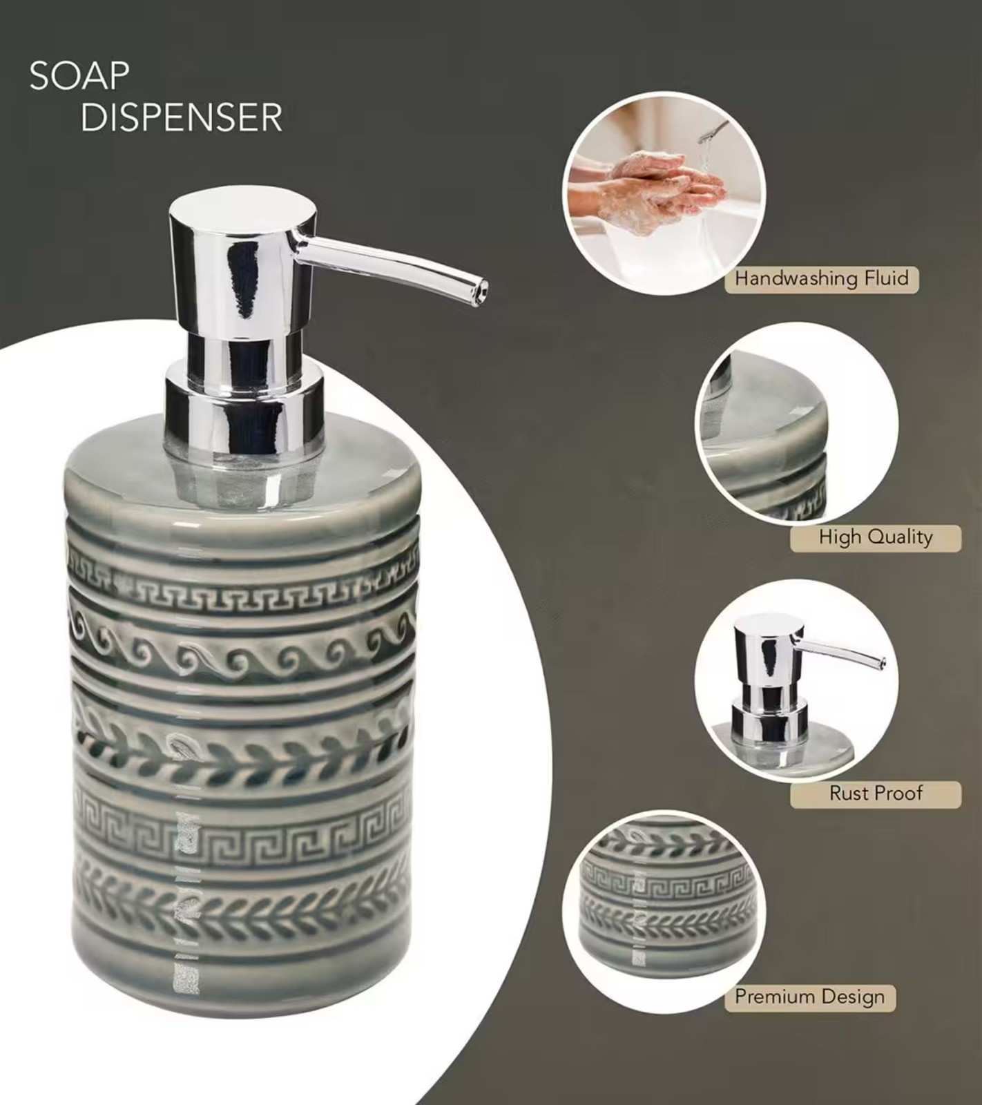 Premsons® Ceramic Bathroom Accessories Set of 3 – Dispenser, Soap Tray & Toiletries Holder