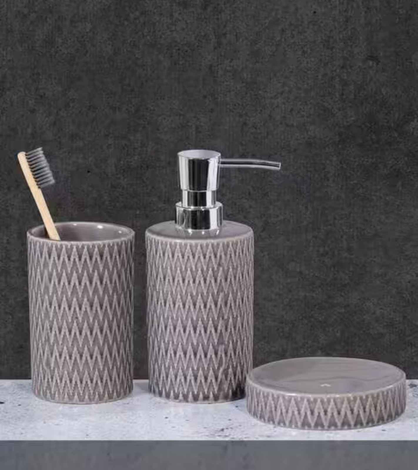 Premsons® Ceramic Bathroom Accessories Set of 3 – Dispenser, Soap Tray & Toiletries Holder
