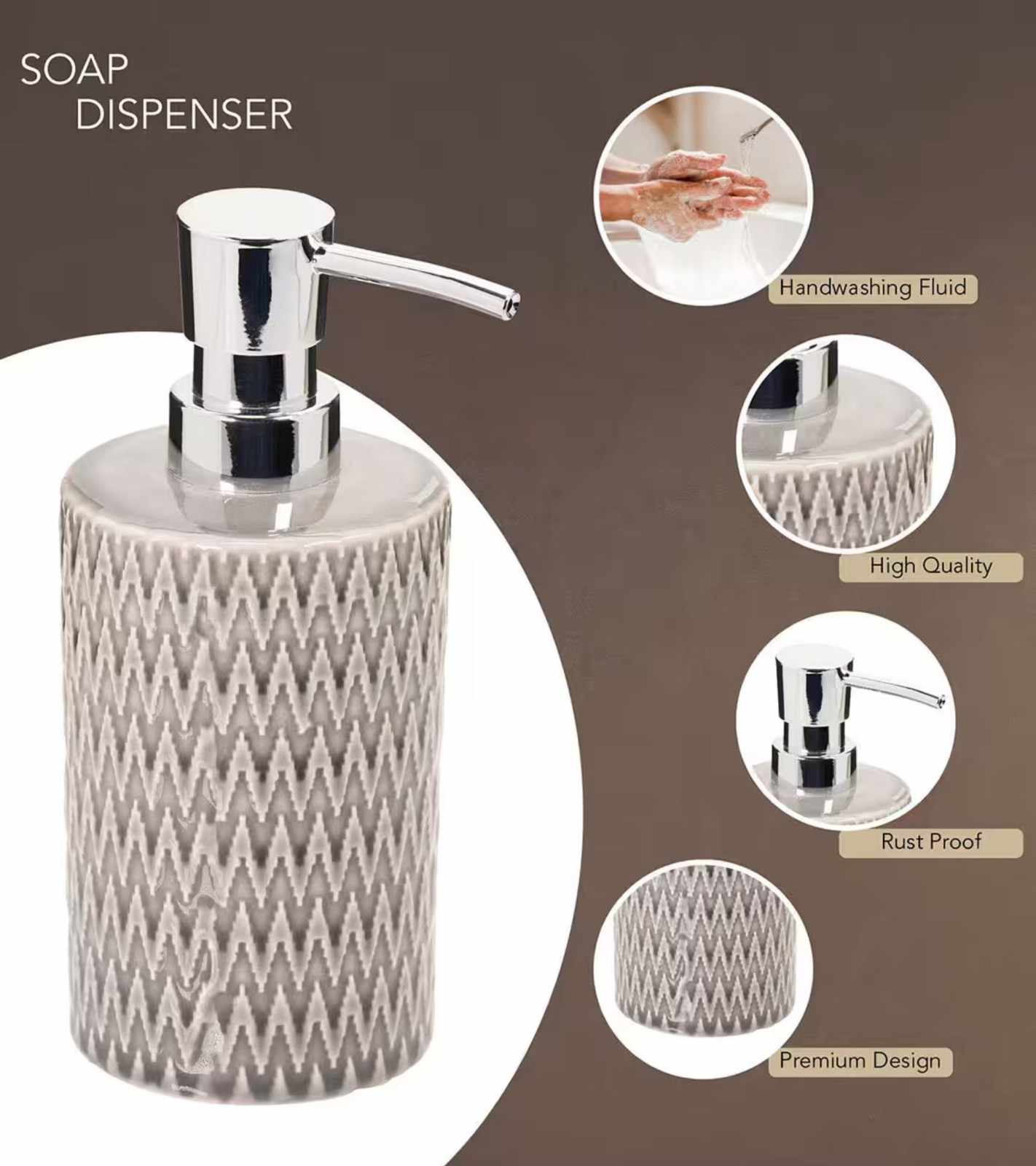 Premsons® Ceramic Bathroom Accessories Set of 3 – Dispenser, Soap Tray & Toiletries Holder