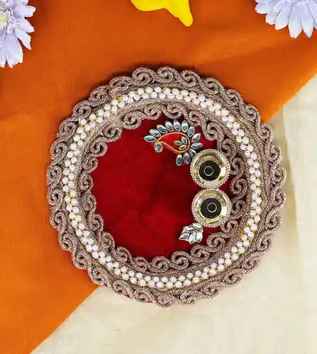 Premsons® Red Velvet & Gota Pooja Thali – Vibrant Festive Decor
