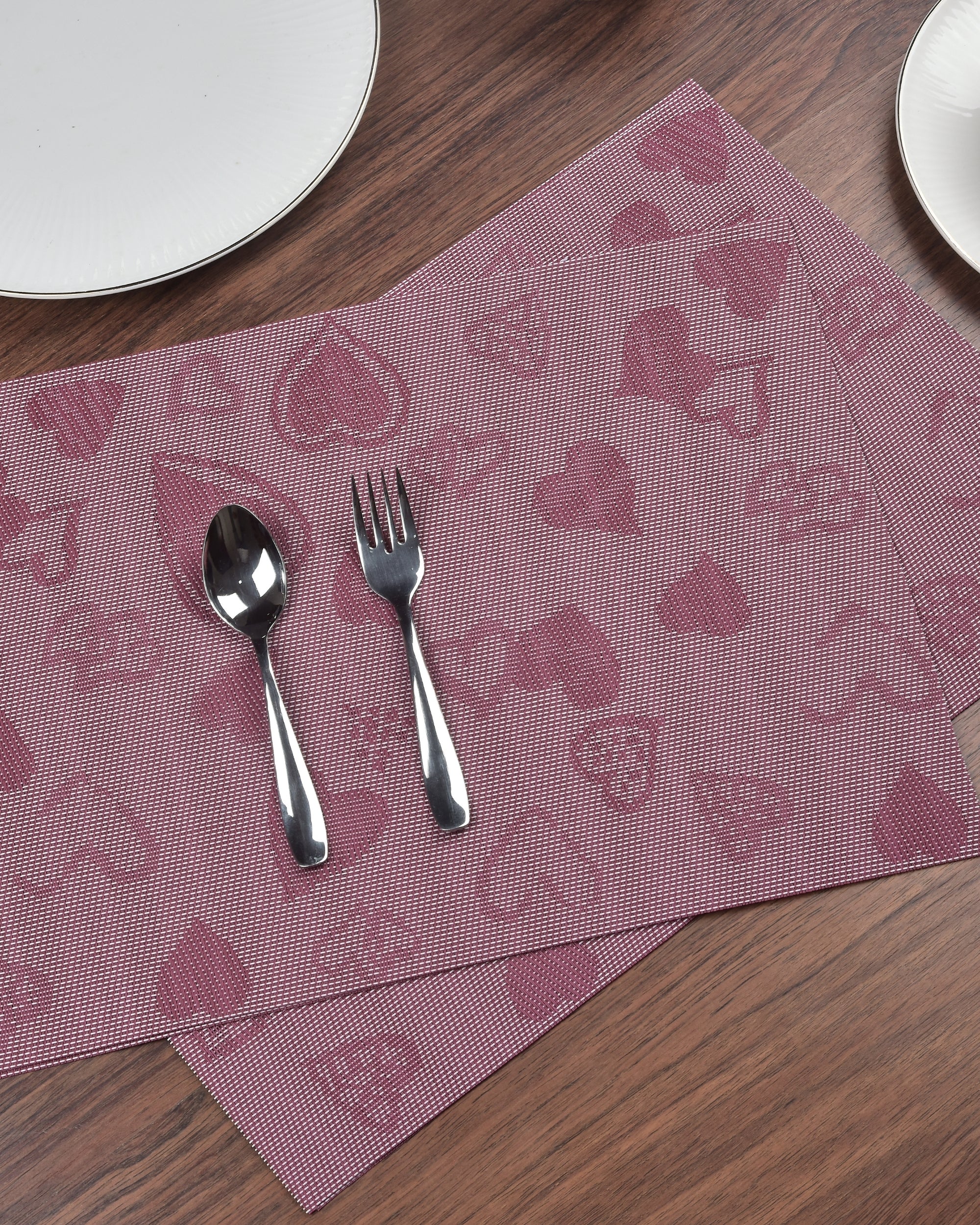 Premsons® Maroon Rectangle Metallic Placemats – Washable, Wipeable, Non-Slip & Stain-Resistant Table Mats for Dining, Kitchen, Wedding & Party Décor
