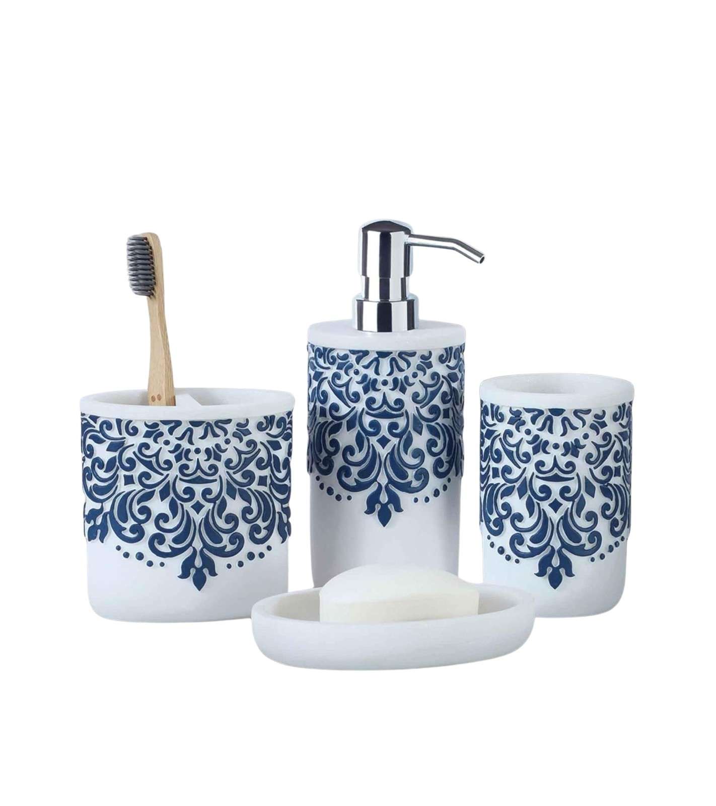 Premsons® Ceramic Bathroom Accessories Set of 3 – Dispenser, Soap Tray & Toiletries Holder