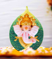 Premsons® Leaf Ganesha – Green & Pink Art Idol - Elegant Gift for Festive Occasions