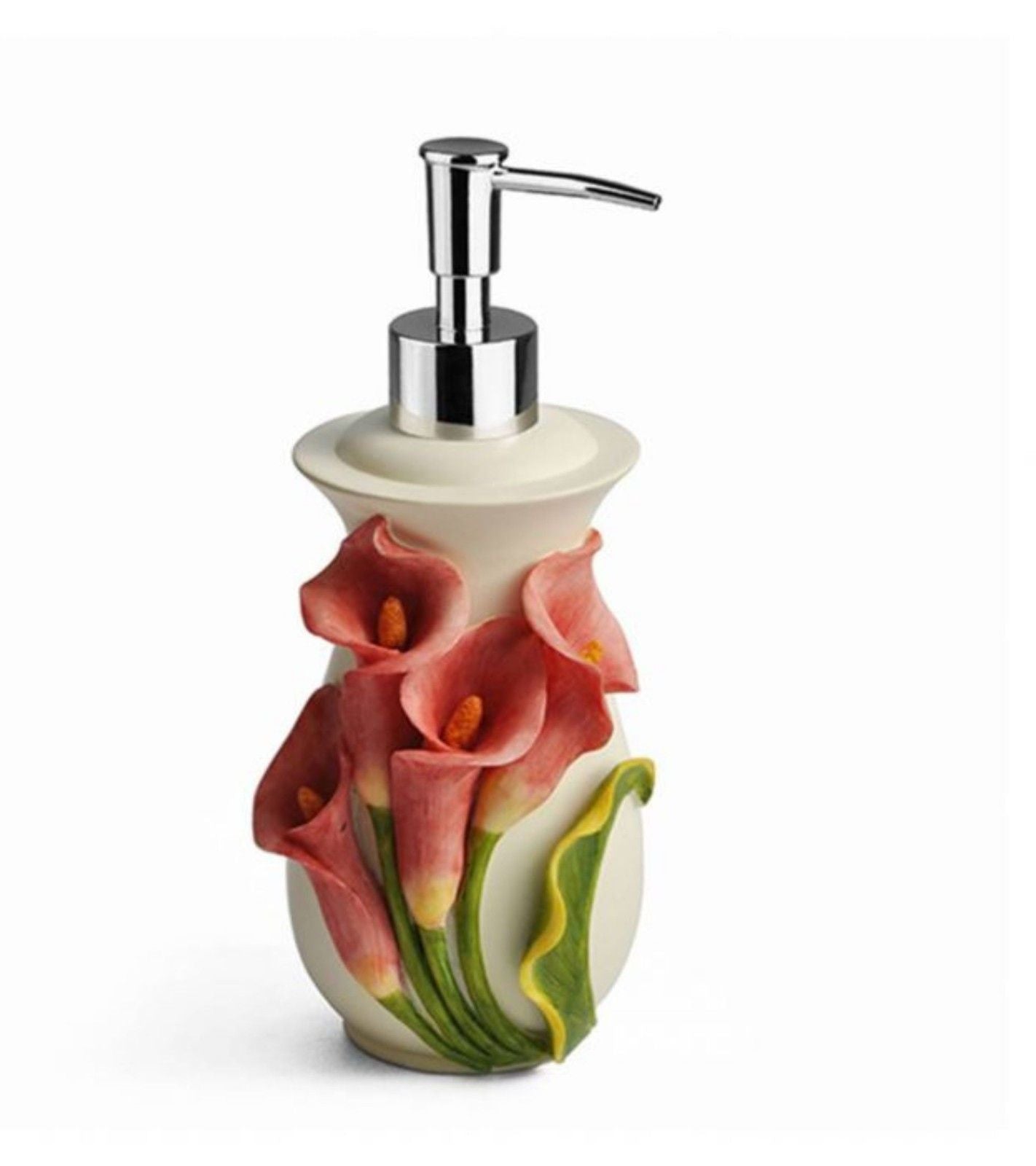 Premsons® Anthurium Fantasy Bathroom Accessories Set of 4 – Dispenser, Soap Tray, Cup & Brush Stand – Durable Polyresin Finish