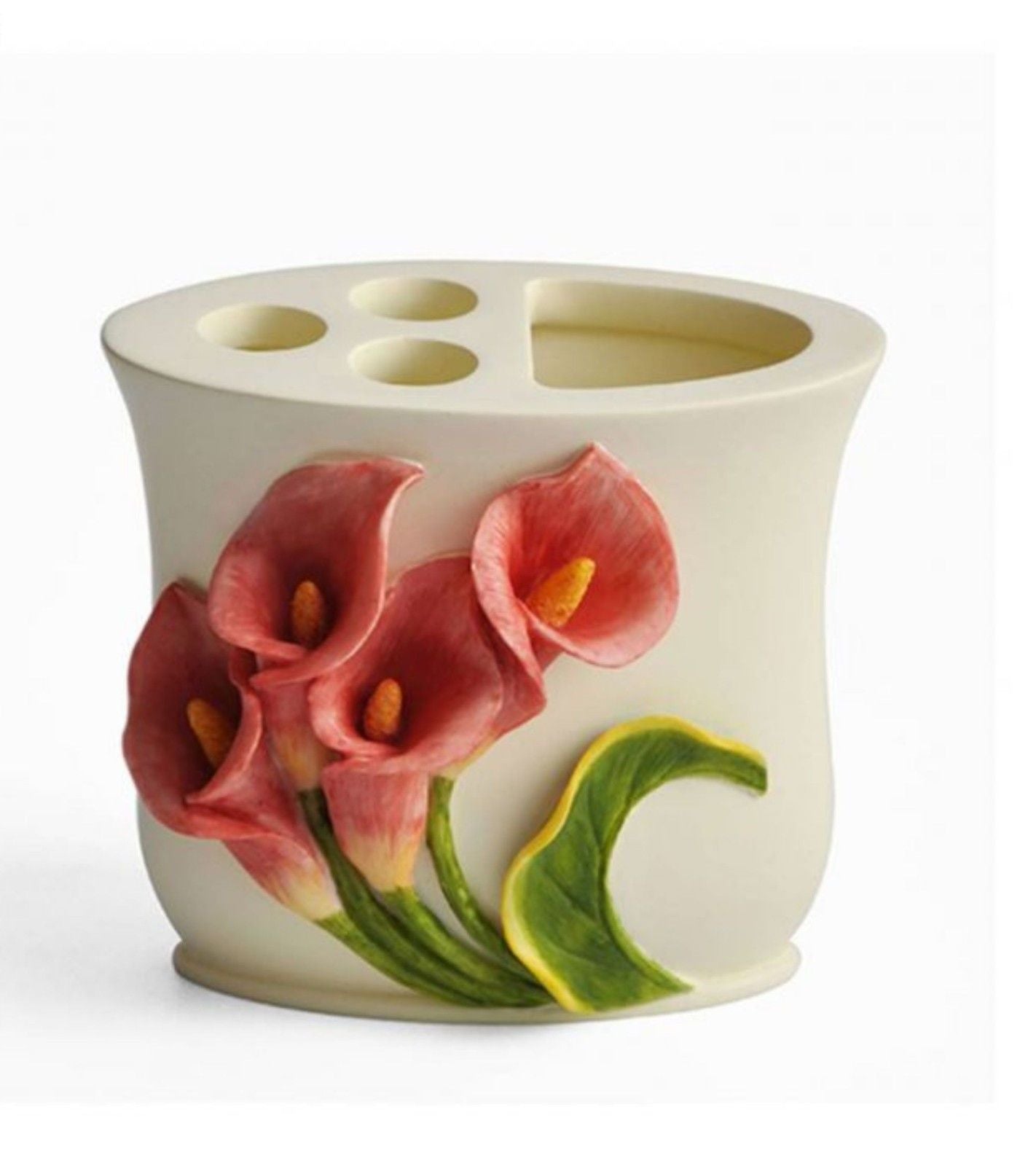 Premsons® Anthurium Fantasy Bathroom Accessories Set of 4 – Dispenser, Soap Tray, Cup & Brush Stand – Durable Polyresin Finish