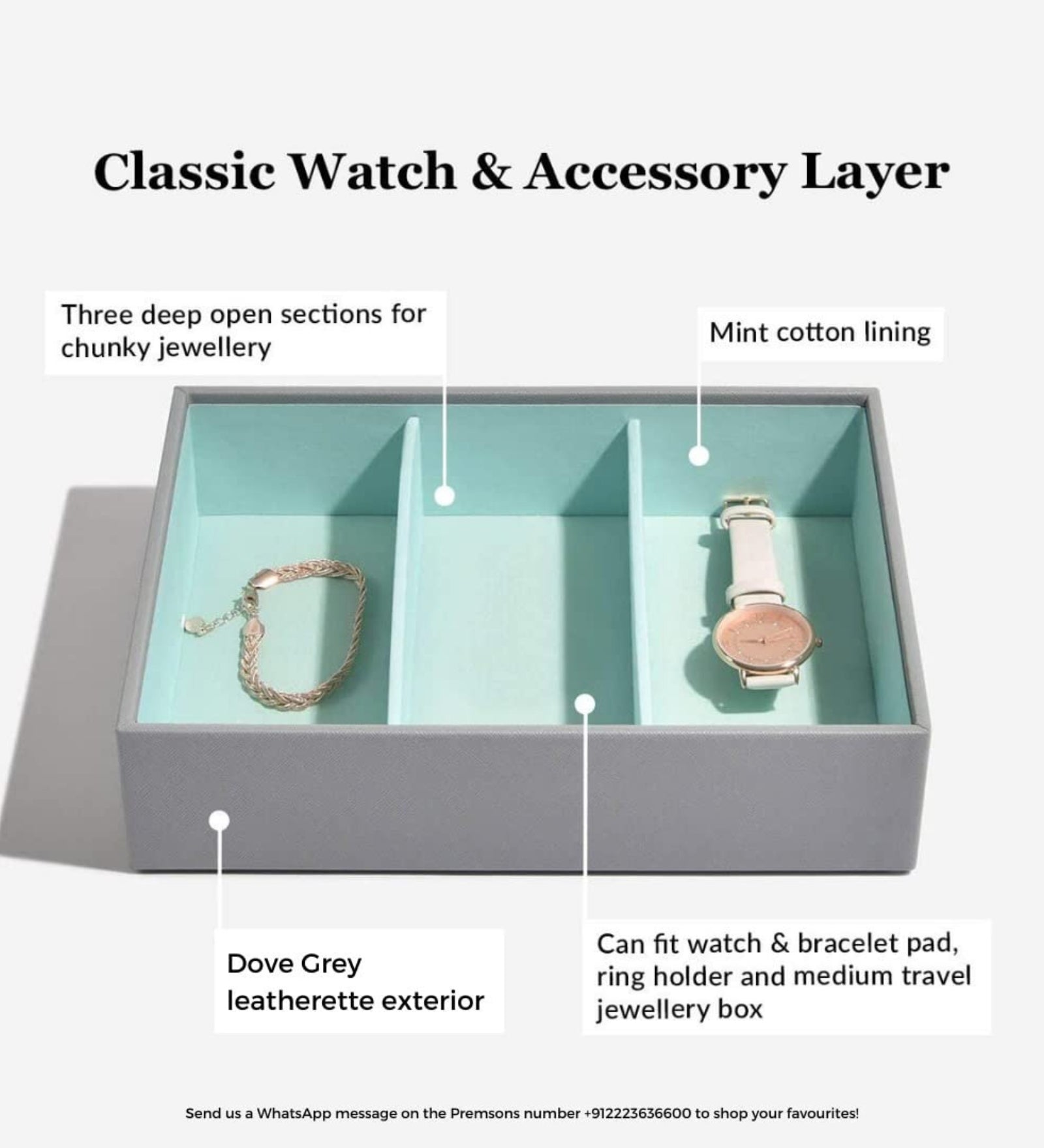 Eternia® Jewellery Box Vegan Leather Classic Leatherette Layer Women's Portable Storage Organizer - Set Of 3 - Watches & Necklaces