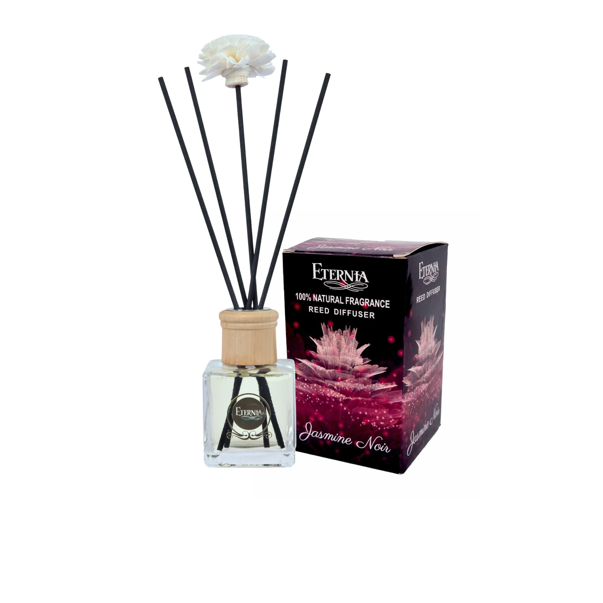 Eternia® Jasmine Noir Reed Diffuser with Rattan Reed Sticks – Slow Release Subtle Long-Lasting Home Fragrance