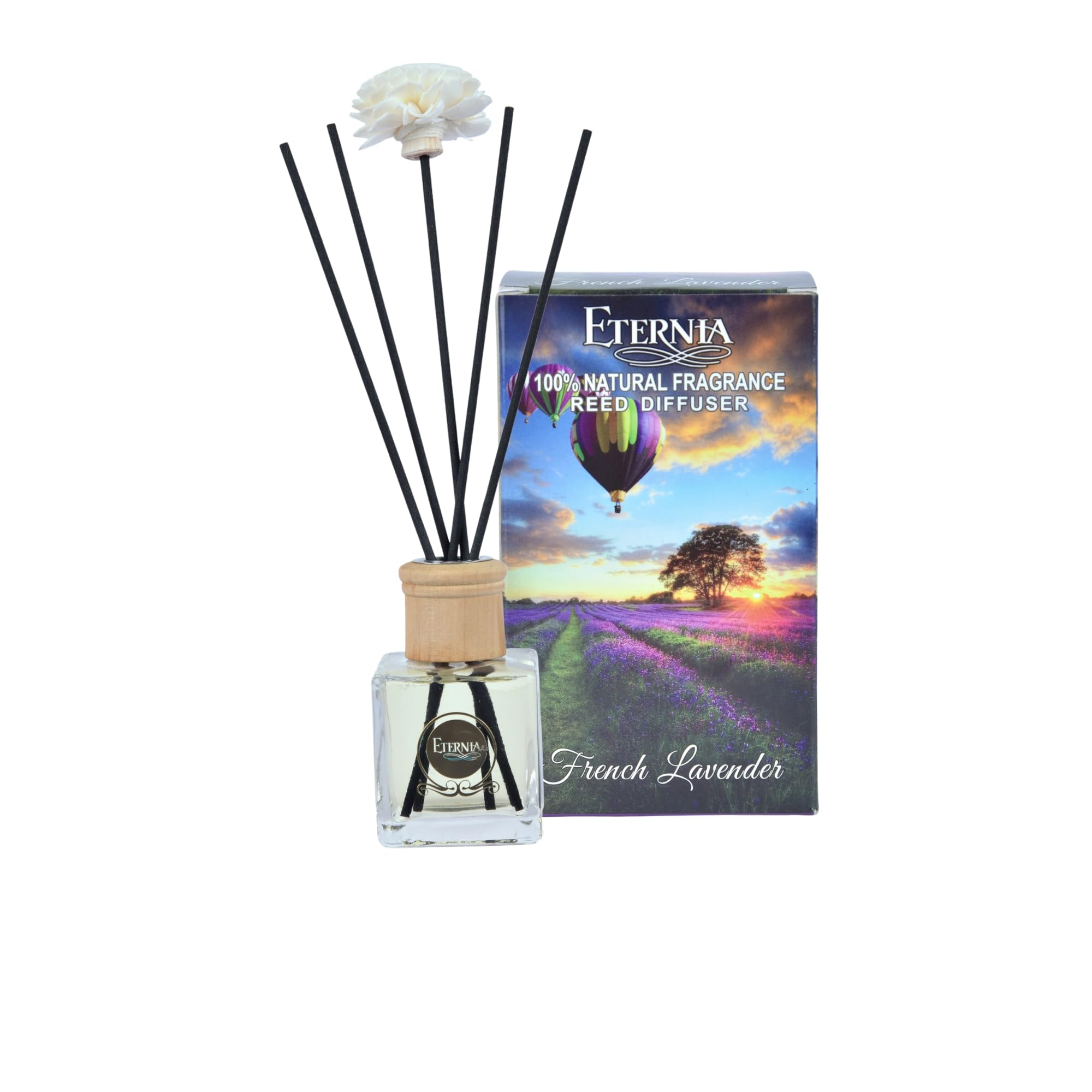 Eternia® French Lavender Reed Diffuser with Rattan Reed Sticks – Slow Release Subtle Long-Lasting Home Fragrance