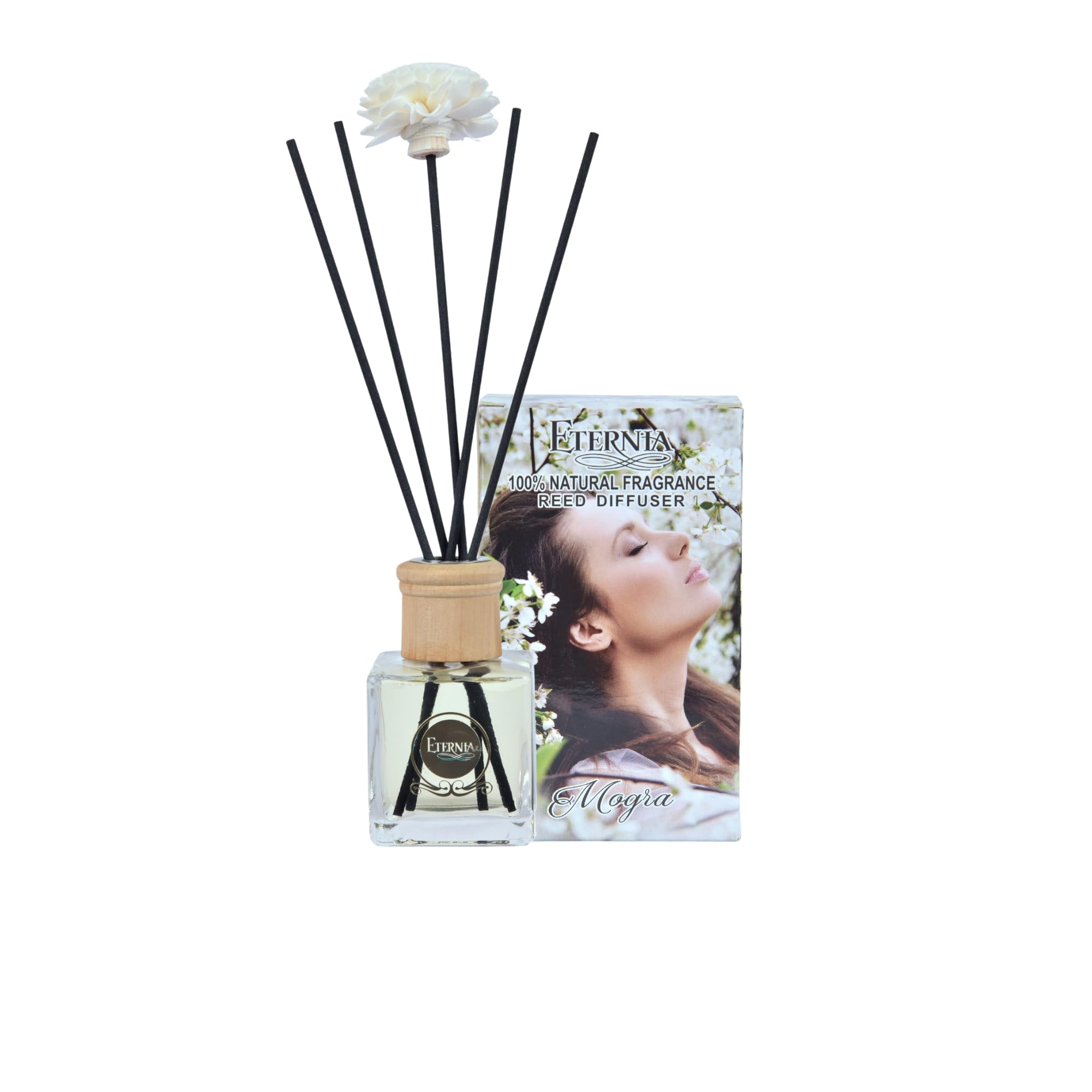 Eternia® Mogra Reed Diffuser with Rattan Reed Sticks – Slow Release Subtle Long-Lasting Home Fragrance