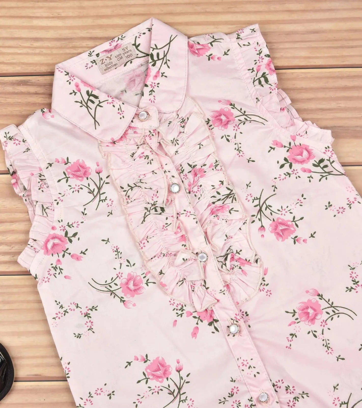 Premsons® Floral Fantasy Girls’ Sleeveless Floral Top with Tie Knot & Ruffle Detail – Casual Shirt with Pockets