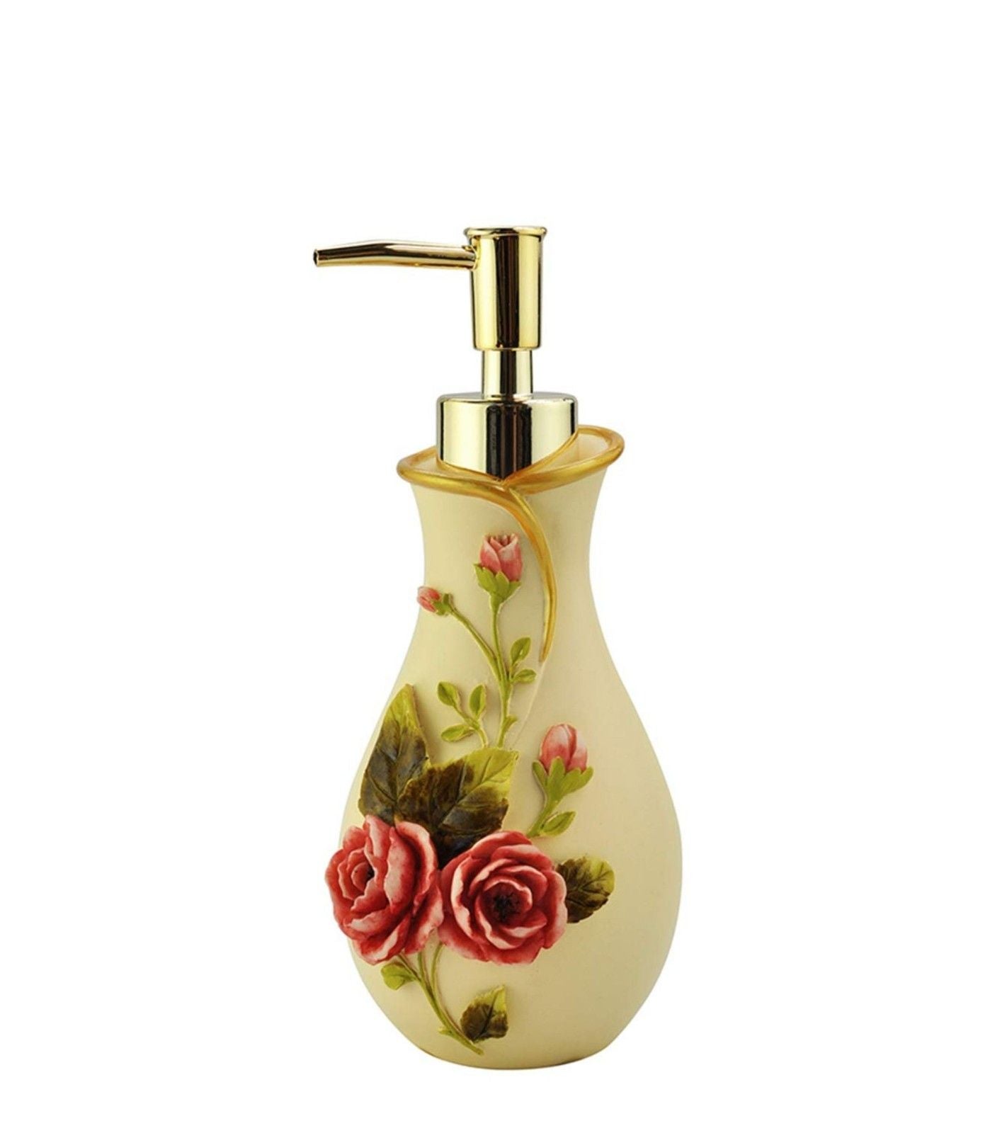 Premsons® Roses Bathroom Accessories Set of 4 – Dispenser, Soap Tray, Cup & Brush Stand – Durable Polyresin Finish