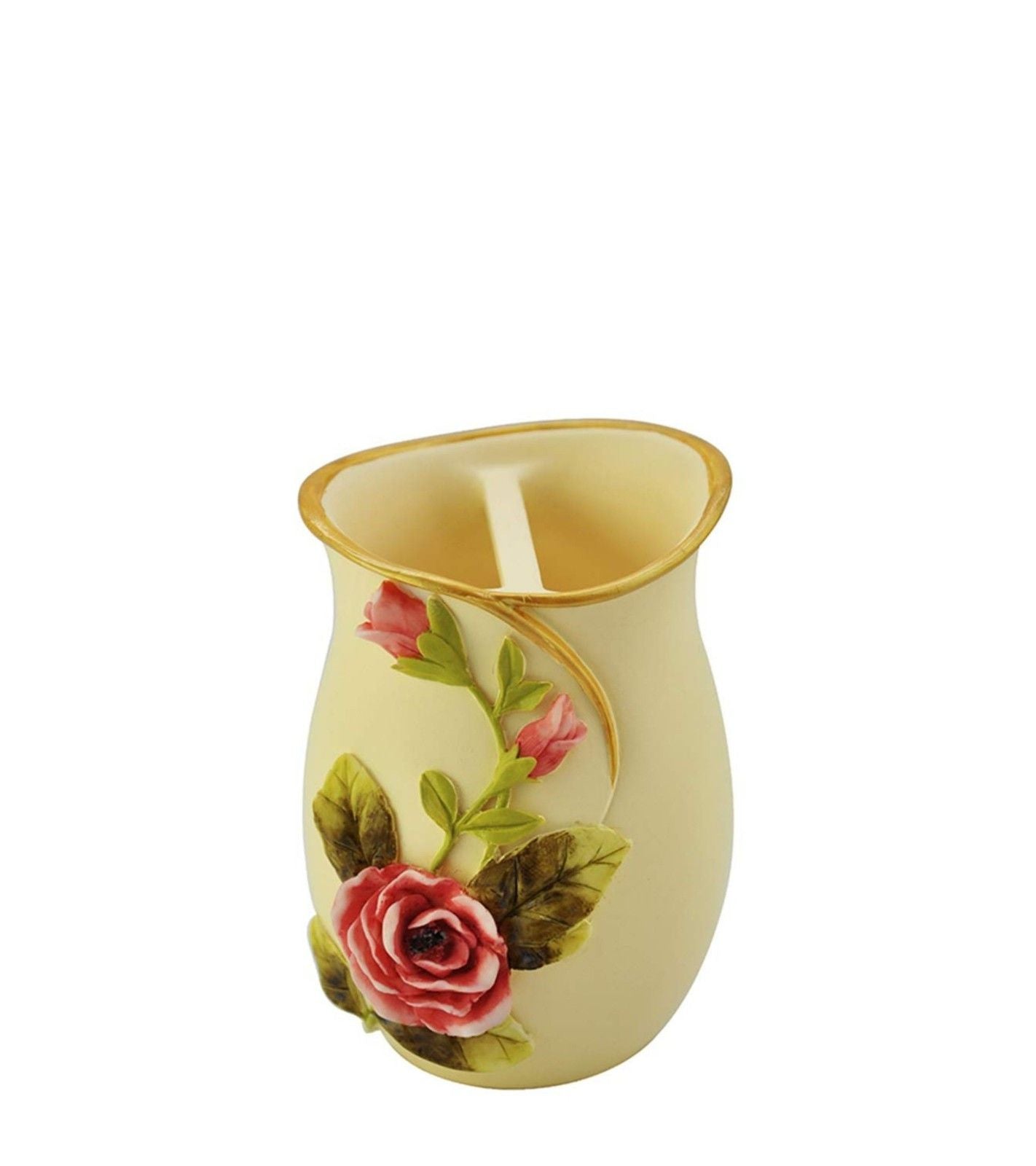 Premsons® Roses Bathroom Accessories Set of 4 – Dispenser, Soap Tray, Cup & Brush Stand – Durable Polyresin Finish