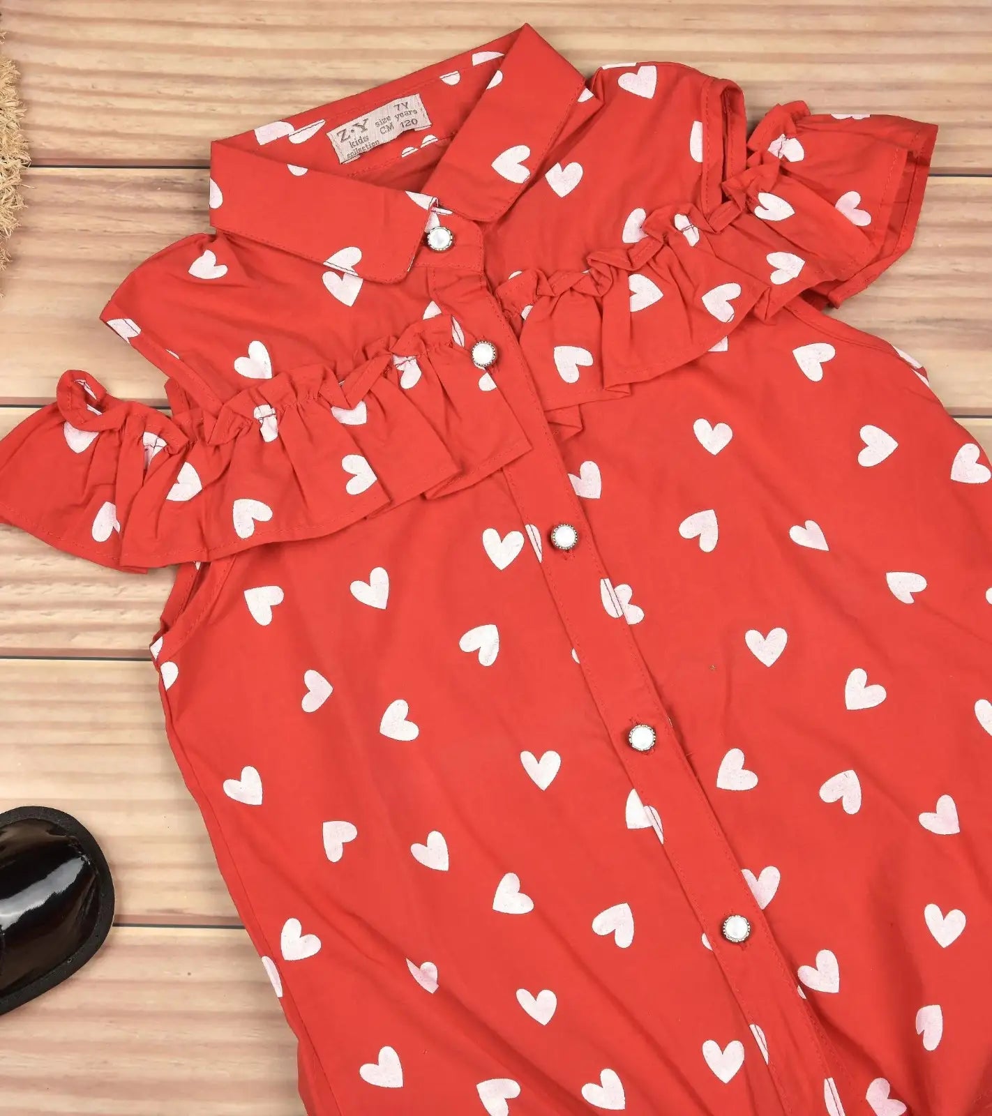 Premsons® Happy Hearts Girls’ Sleeveless Floral Top with Tie Knot & Ruffle Detail – Casual Shirt with Pockets