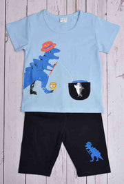 Premsons® Blue Dino Print Boys’ T-Shirt & Shorts Set