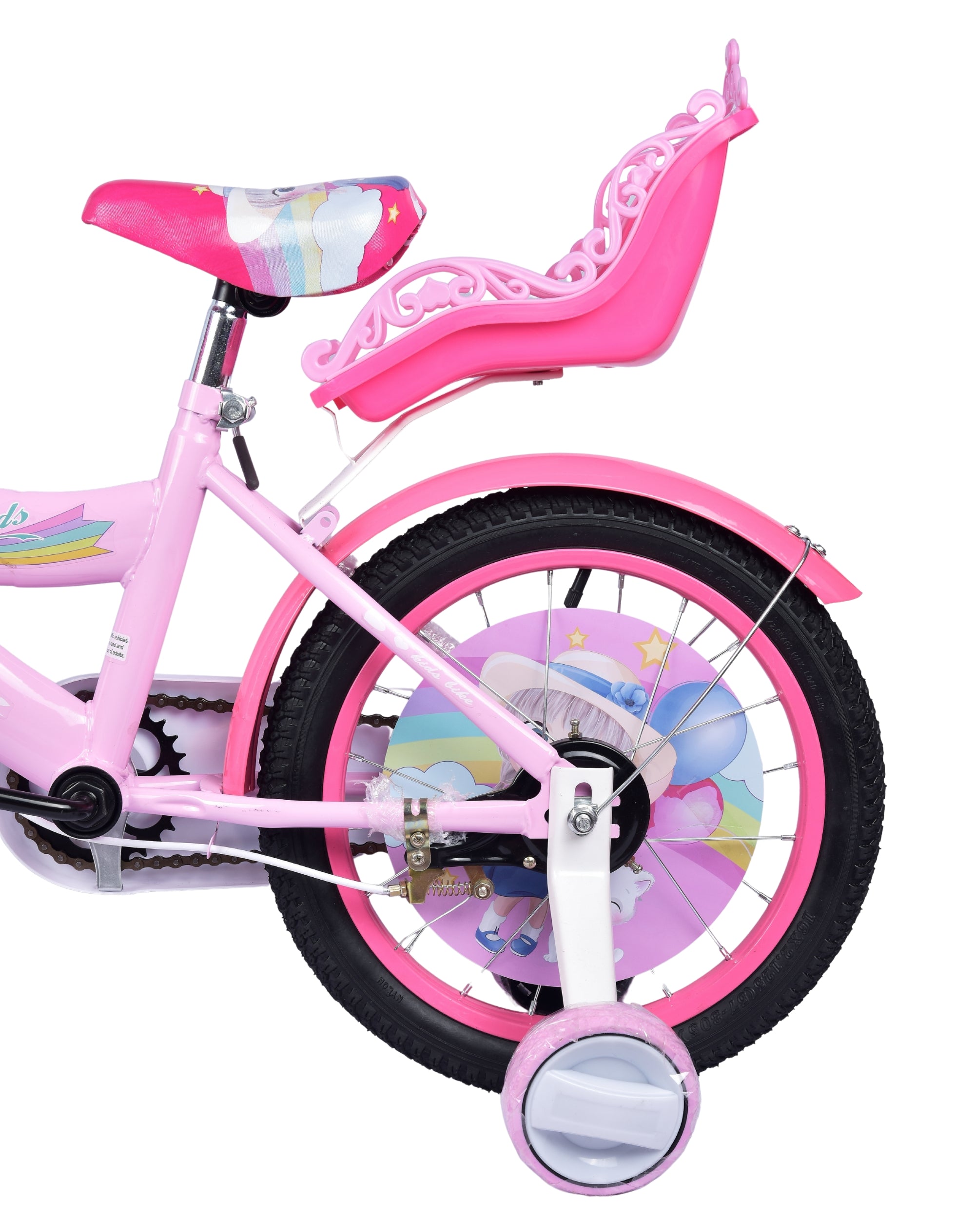 Premsons® Pink Kids Bicycle with Training Wheels – Girls’ Bike with Heart-Shaped Basket, Rear Doll Seat & Colorful Handlebar Streamers