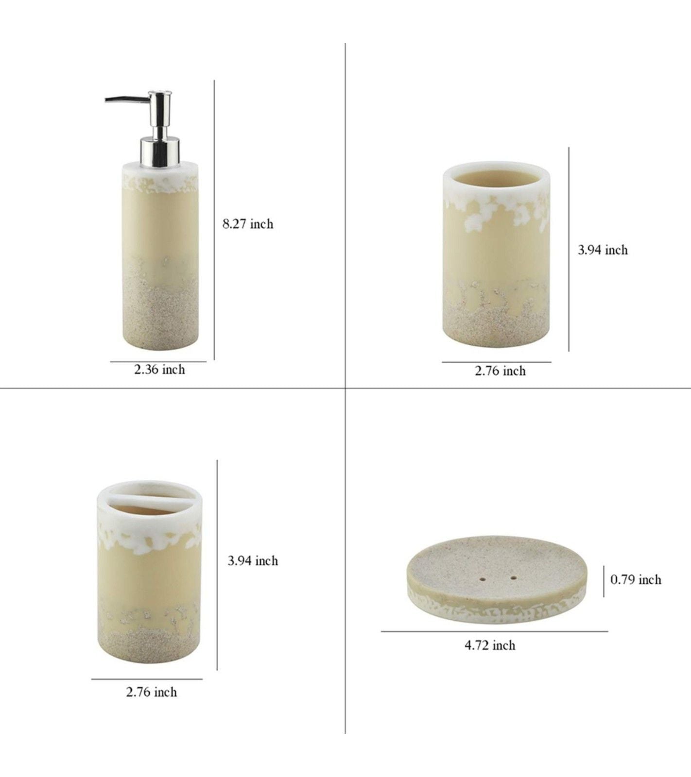 Premsons® Ivory Day Dream Bathroom Accessories Set of 4 – Dispenser, Soap Tray, Cup & Brush Stand – Durable Polyresin Finish