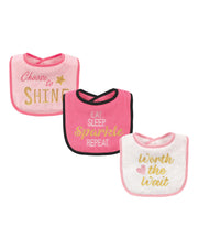 Premsons® Sparkle Drool Bibs for Baby Girls – 3-Pack Soft Cotton Bib Set for Newborns