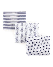 Premsons® Baby Boy Muslin Swaddle Blankets – 3-Pack Rocket Ship Print, Soft Cotton Wraps