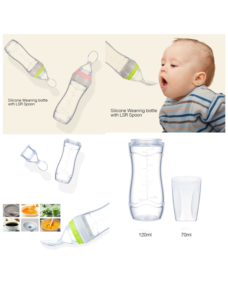 Premsons® Silicone Weaning Bottle with LSR Spoon – 120ml Baby Feeder (Green)
