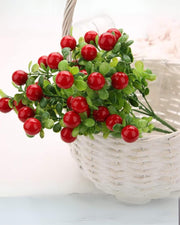 Premsons® Decorative Artificial Red Cherry Flower Bunch | Lifelike Plastic Bouquet | Vibrant and Durable Fake Plant for Home, Kitchen, Party, and Office Décor