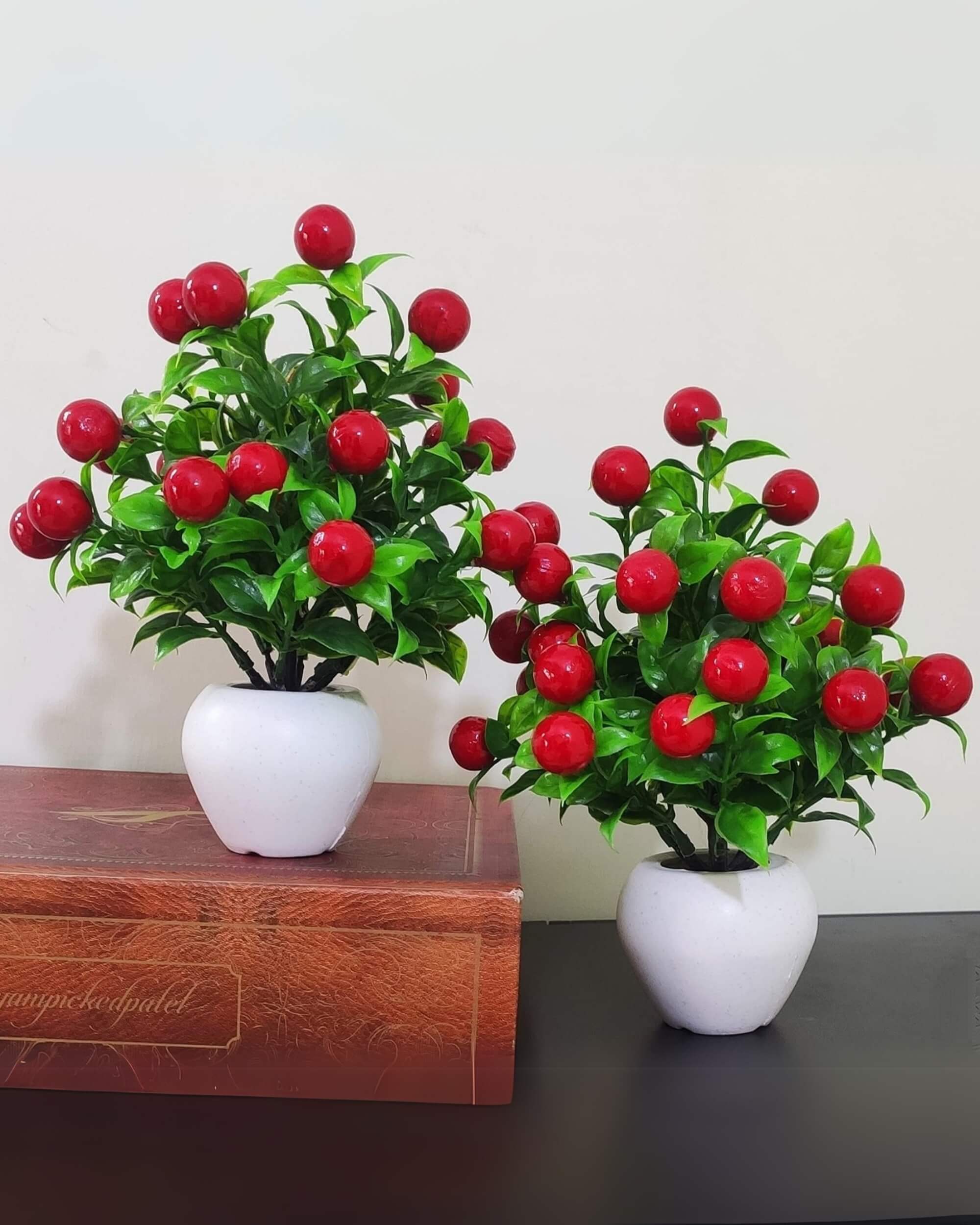 Premsons® Decorative Artificial Red Cherry Flower Bunch | Lifelike Plastic Bouquet | Vibrant and Durable Fake Plant for Home, Kitchen, Party, and Office Décor
