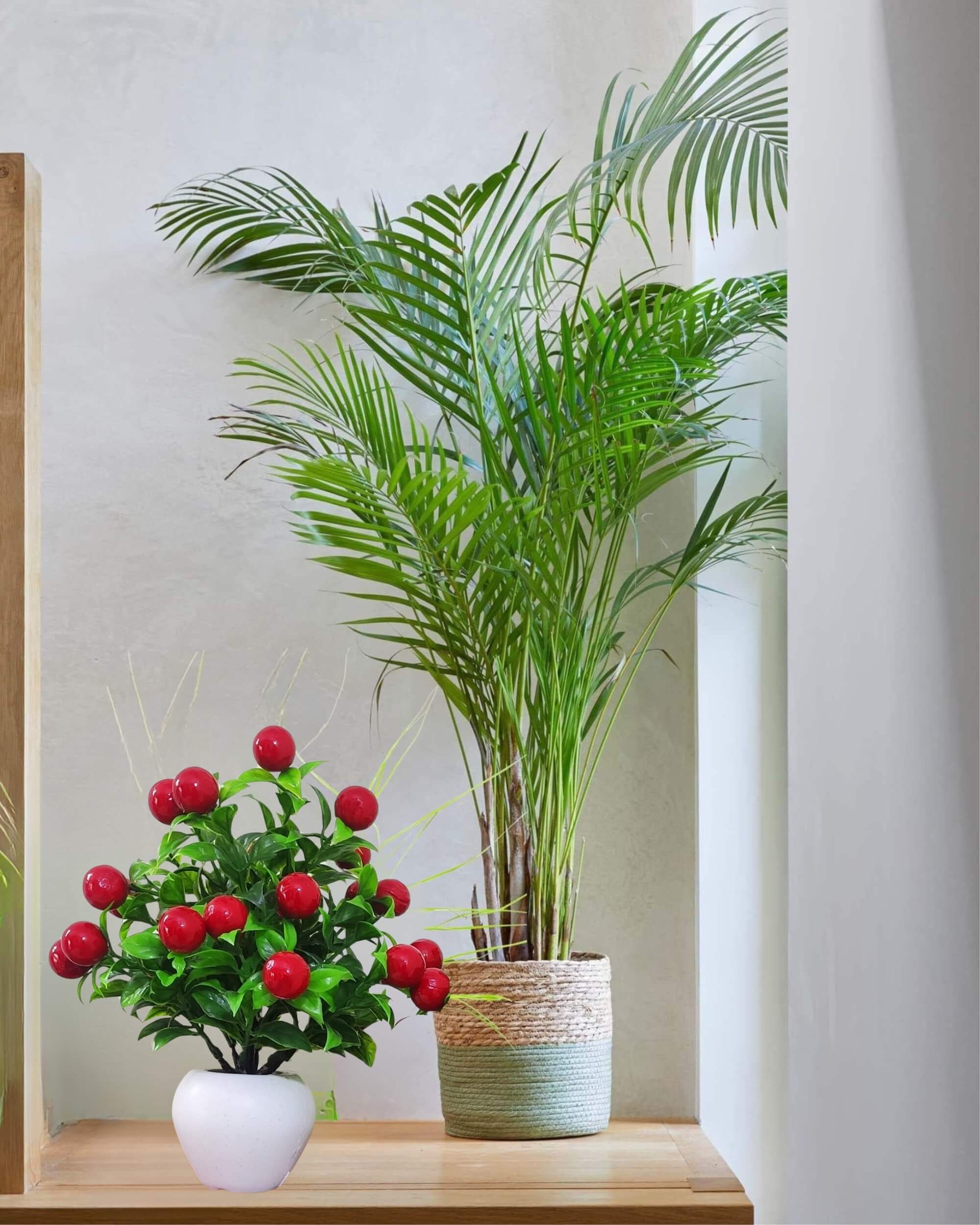 Premsons® Decorative Artificial Red Cherry Flower Bunch | Lifelike Plastic Bouquet | Vibrant and Durable Fake Plant for Home, Kitchen, Party, and Office Décor