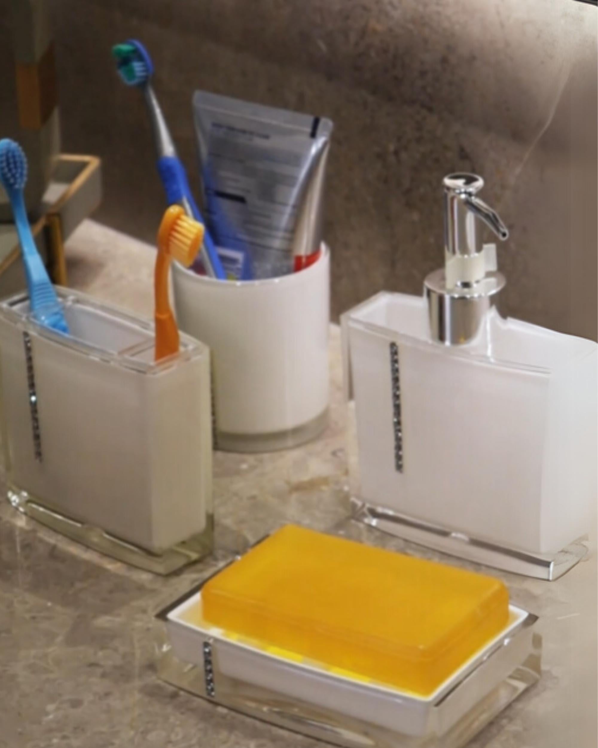 Premsons® 5-Piece Acrylic Bathroom Accessories Set – Soap Dispenser, Toothbrush Holder, Tumbler & Soap Dish – Stylish & Durable Bathroom Decor and Organizer Set for a Modern Touch