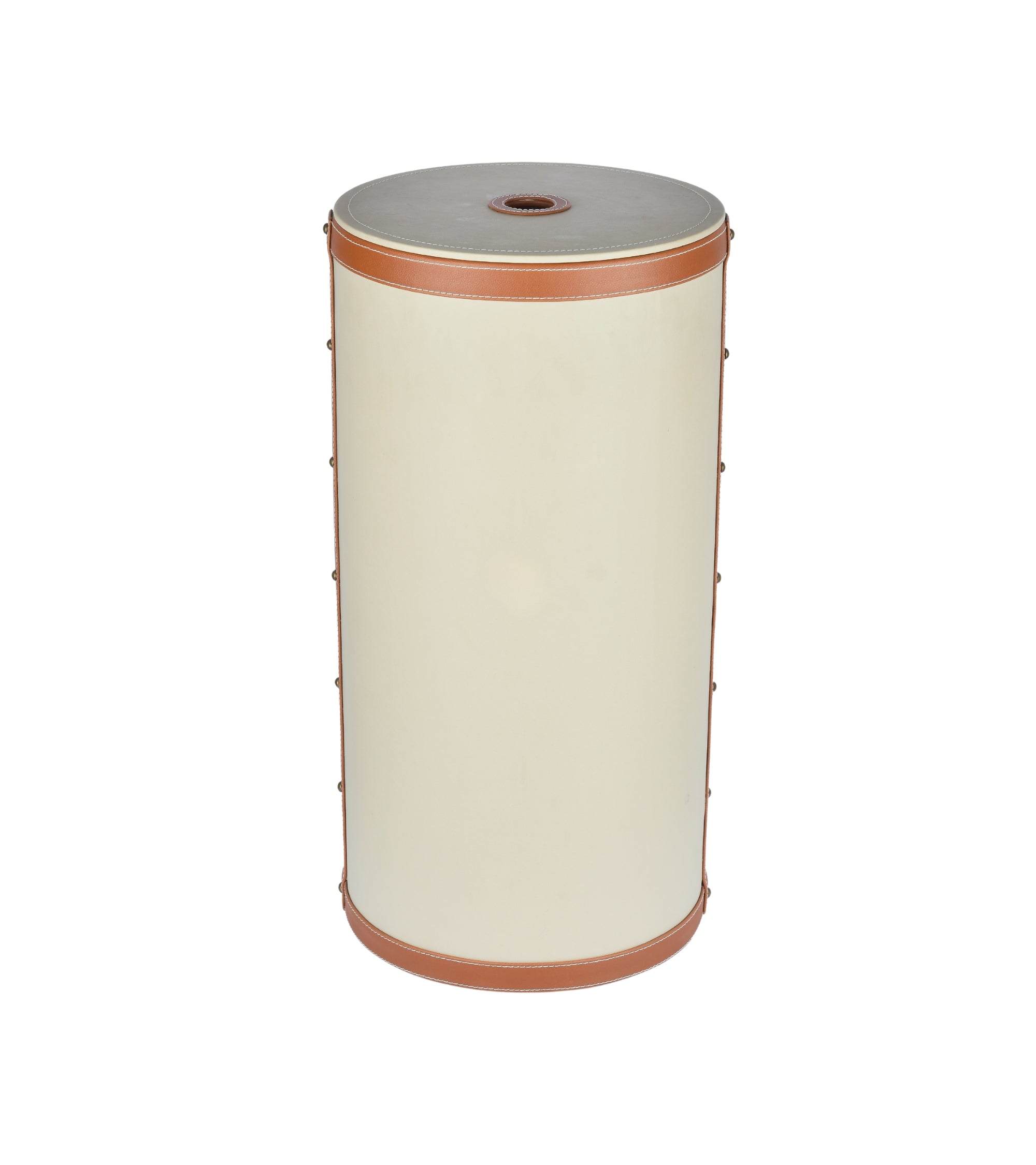 Premsons® Two Tone Laundry Basket - Modern Faux Leather Hamper for Clothes Storage - Round - Large - Beige & Orange - 20 Litres