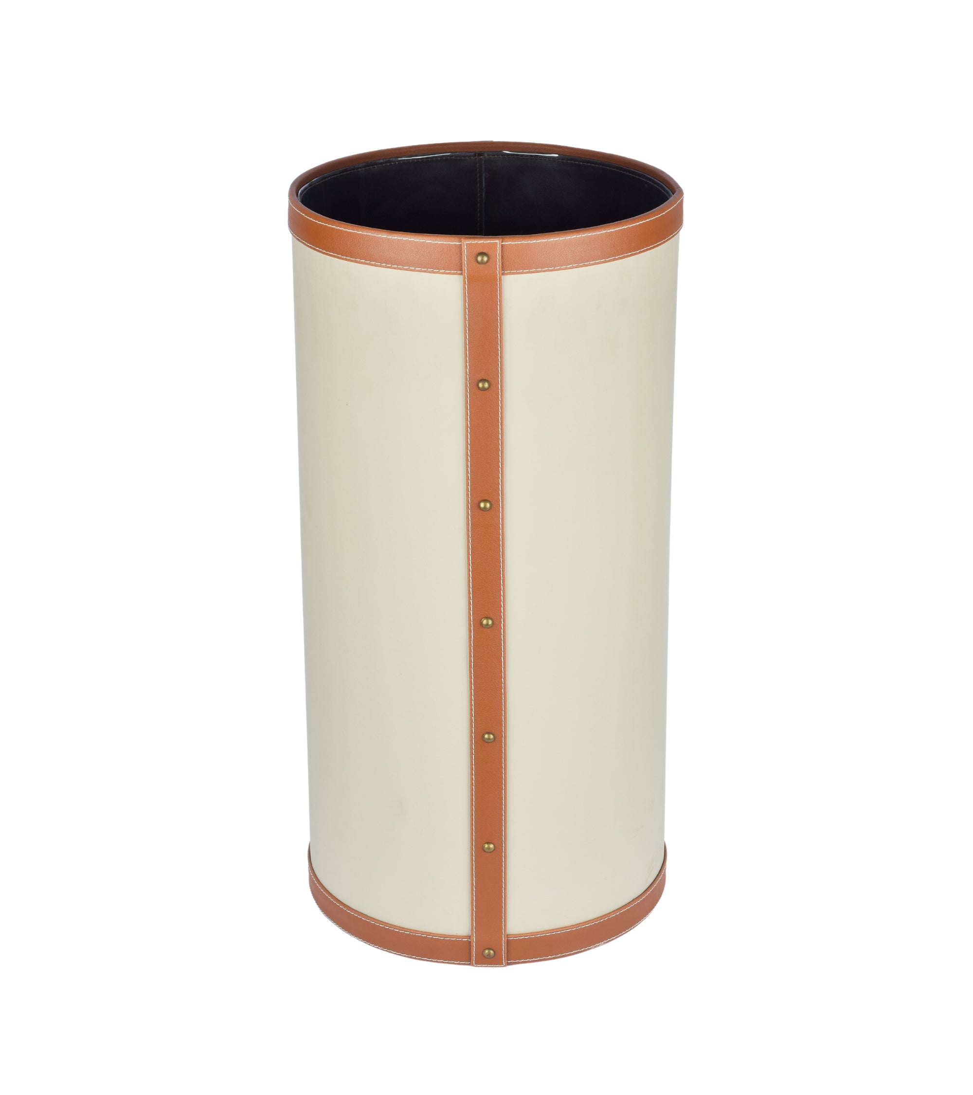 Premsons® Two Tone Laundry Basket - Modern Faux Leather Hamper for Clothes Storage - Round - Large - Beige & Orange - 20 Litres
