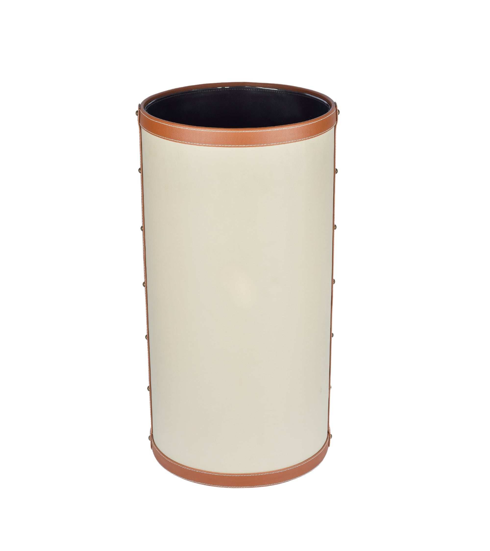 Premsons® Two Tone Laundry Basket - Modern Faux Leather Hamper for Clothes Storage - Round - Large - Beige & Orange - 20 Litres