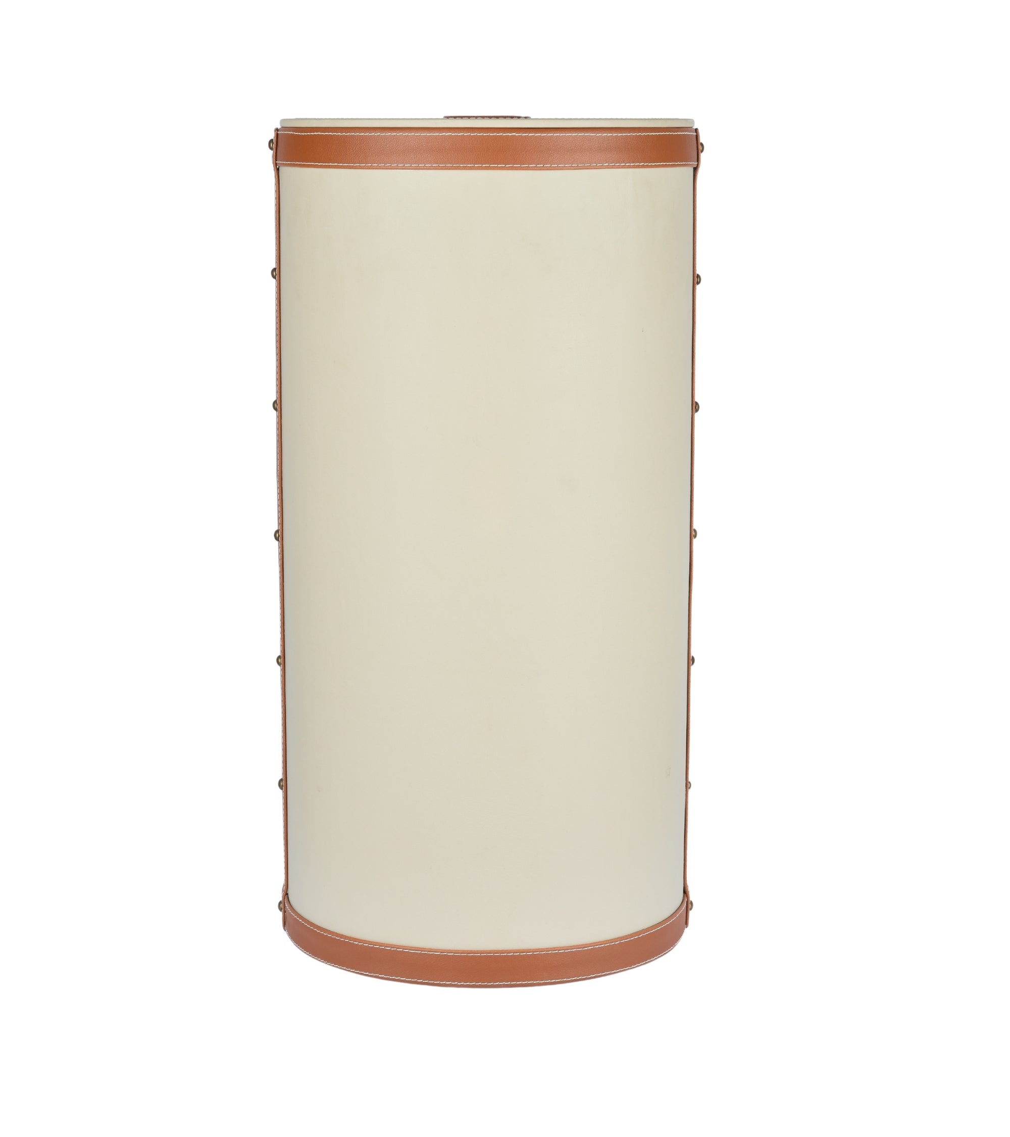 Premsons® Two Tone Laundry Basket - Modern Faux Leather Hamper for Clothes Storage - Round - Large - Beige & Orange - 20 Litres