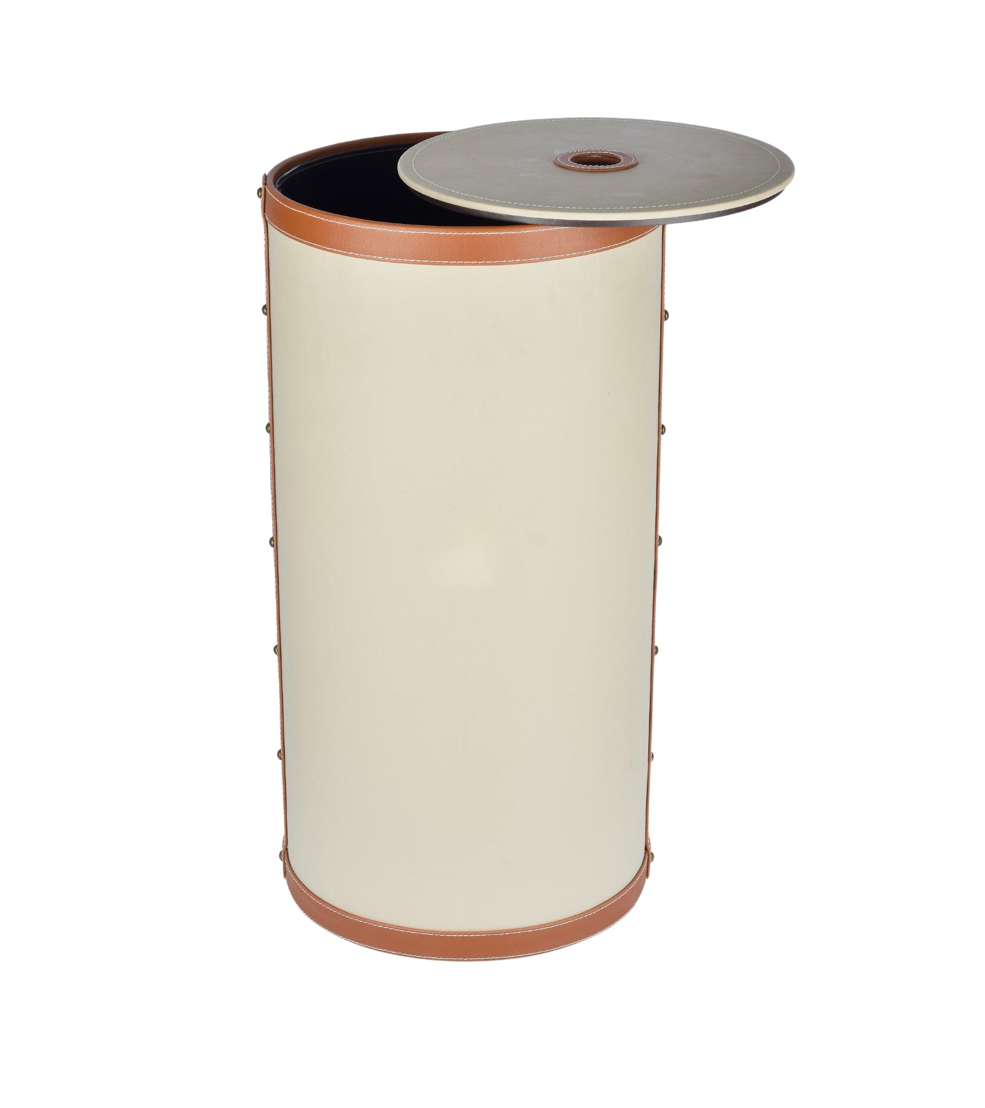 Premsons® Two Tone Laundry Basket - Modern Faux Leather Hamper for Clothes Storage - Round - Large - Beige & Orange - 20 Litres