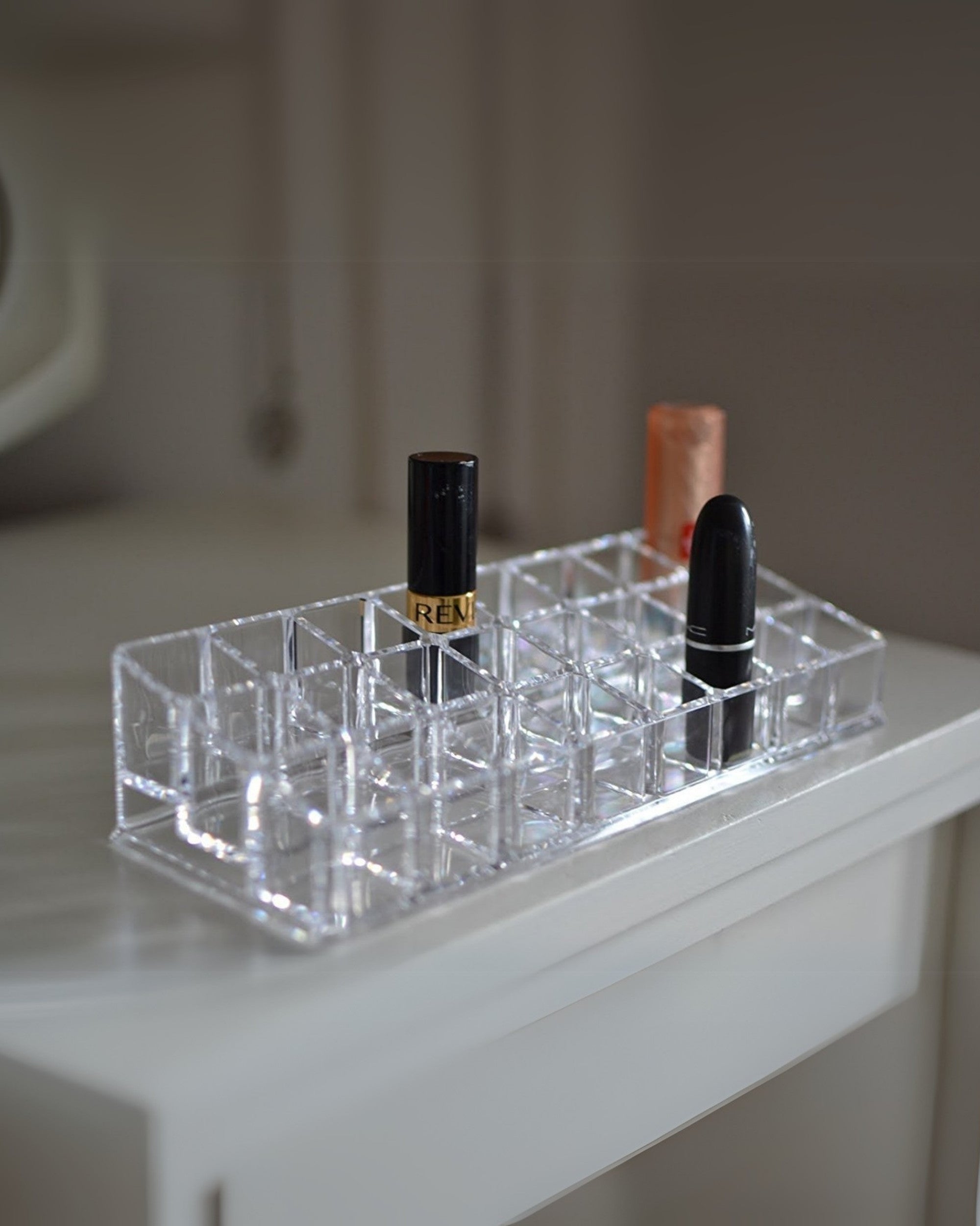 Premsons® Acrylic Lipstick Stand Organizer – 24 Compartments | Transparent Cosmetic Storage for Vanity or Drawer