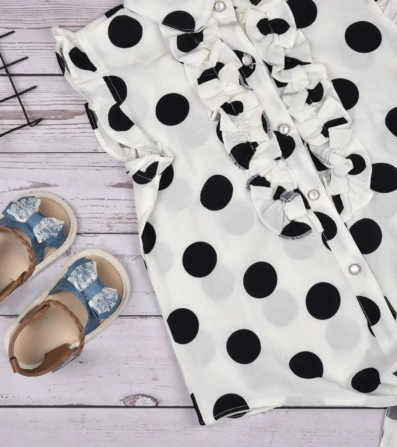 Premsons® Pretty in Polka Girls’ Sleeveless Floral Top with Tie Knot & Ruffle Detail – Casual Shirt with Pockets