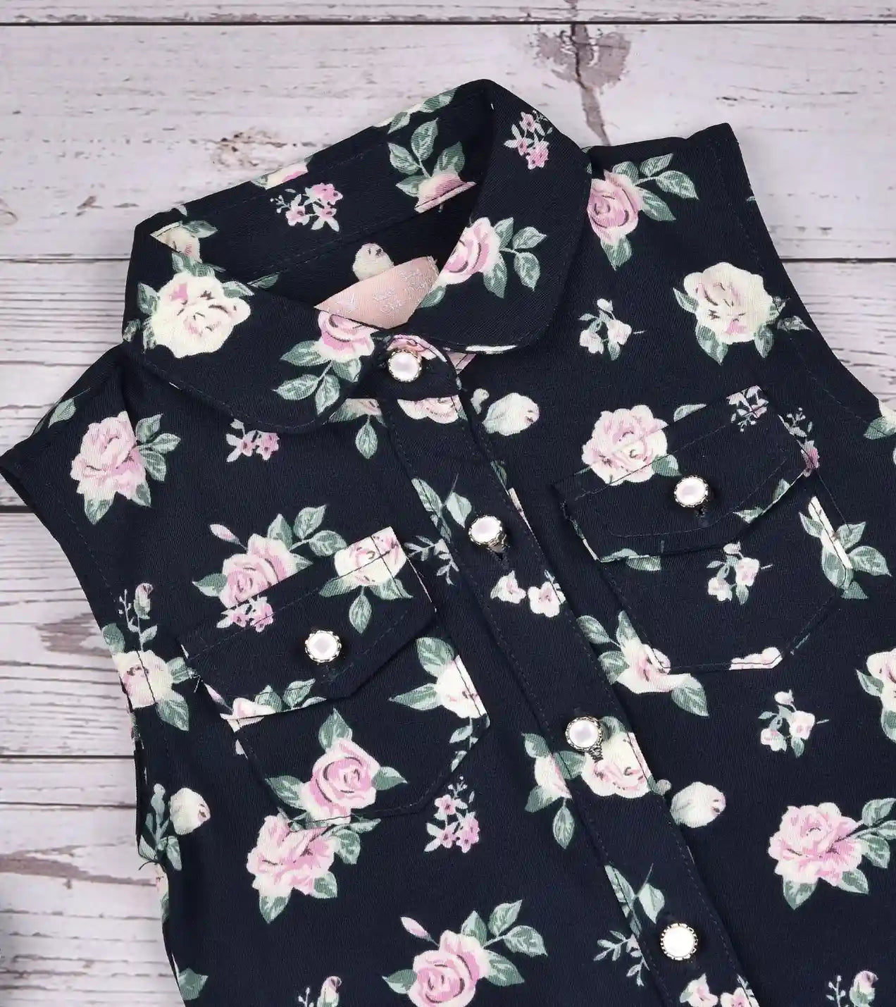 Premsons® Rosy Days Girls’ Sleeveless Floral Top with Tie Knot & Ruffle Detail – Casual Shirt with Pockets