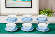 Premsons® Porcelain Soup Bowls with Spoon Set of 6 – Elegant Dinner Party Bowls for Soup, Gazpacho & More - Powder Blue