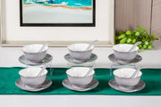 Premsons® Porcelain Soup Bowls with Spoon Set of 6 – Elegant Dinner Party Bowls for Soup, Gazpacho & More - Solid Grey