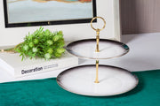 Premsons® Two-Tier Cake Stand – Elegant Porcelain Tiered Cake Stand for Parties & Events – Ombre Black