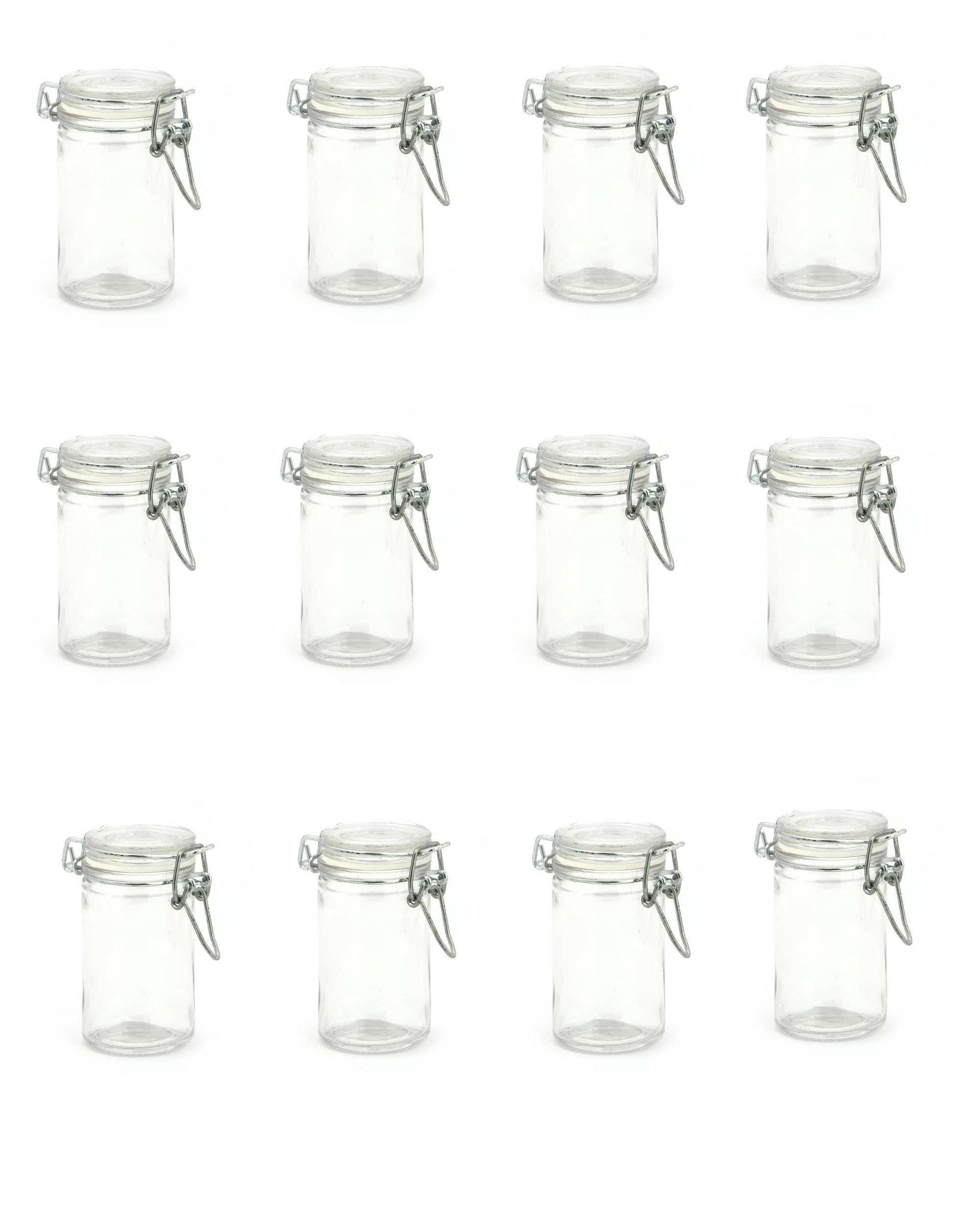 Premsons® Round Glass Jars Clip Top Glass Canister Wide Mouth Storage Canister Jars For Masala,Spice,Food,aachar,Sugar,Bean Storage - (25ml) -Pack of 12)