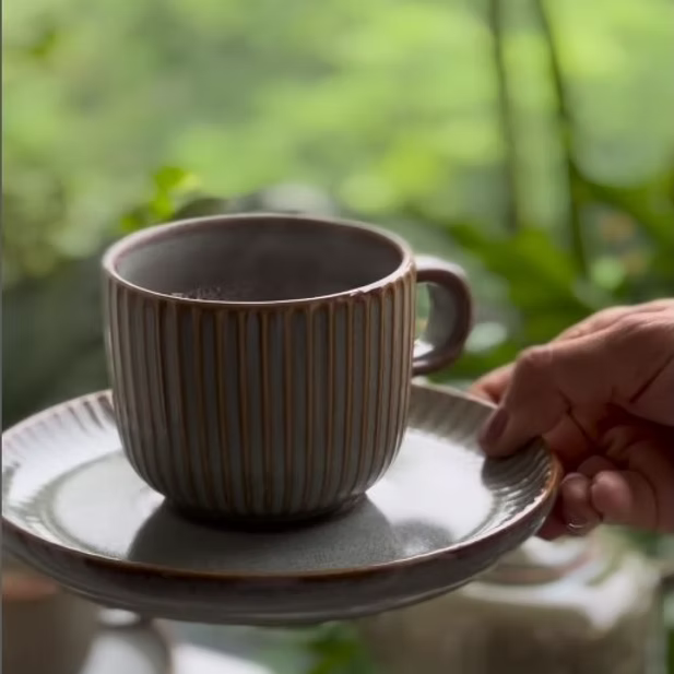 Stoneware Tea Cup & Saucer Set – 12-Piece Ceramic Set for 6 | 200ml Cups, Dishwasher & Microwave Safe