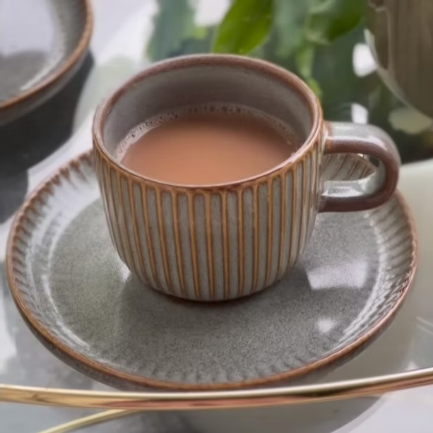 Stoneware Tea Cup & Saucer Set – 12-Piece Ceramic Set for 6 | 200ml Cups, Dishwasher & Microwave Safe
