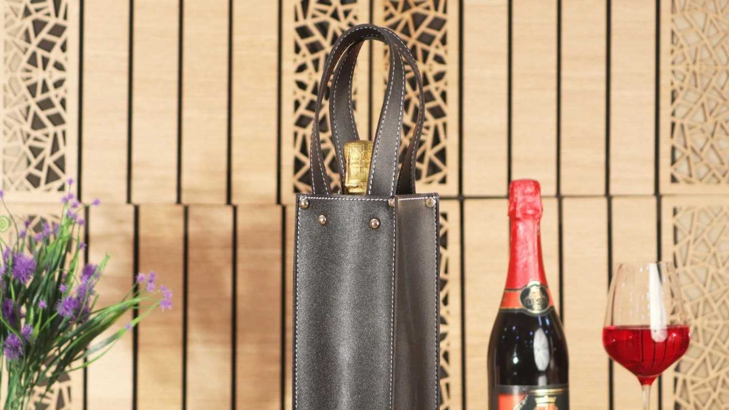 Faux Leather Bottle Carrier Bags