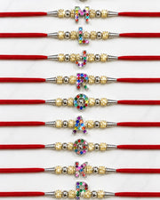 Premsons® Premium Alphabet Rakhi for Brother | Personalized Initial Letter Raksha Bandhan Rakhi with Multicolor Crystal Charm