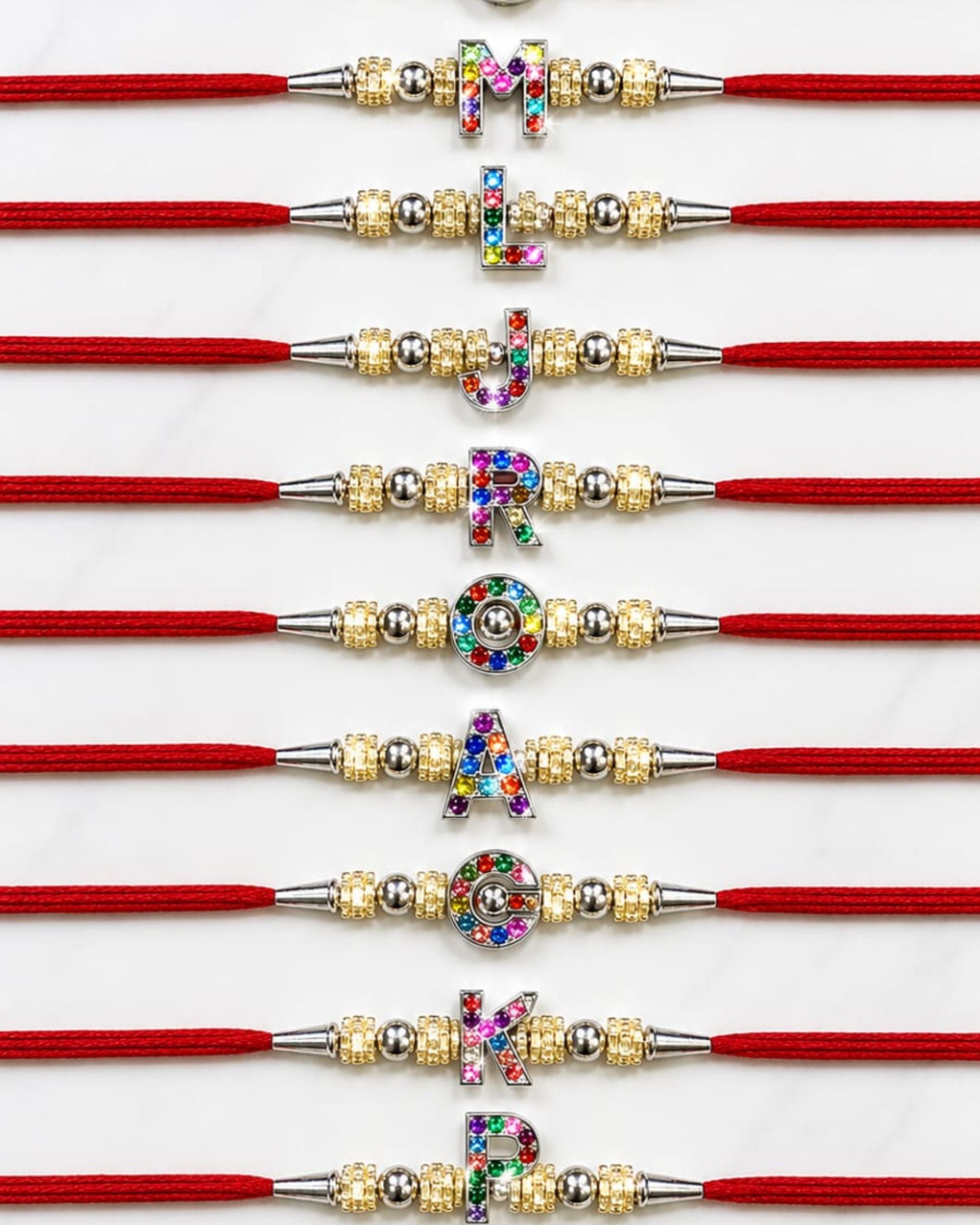 Premsons® Premium Alphabet Rakhi for Brother | Personalized Initial Letter Raksha Bandhan Rakhi with Multicolor Crystal Charm