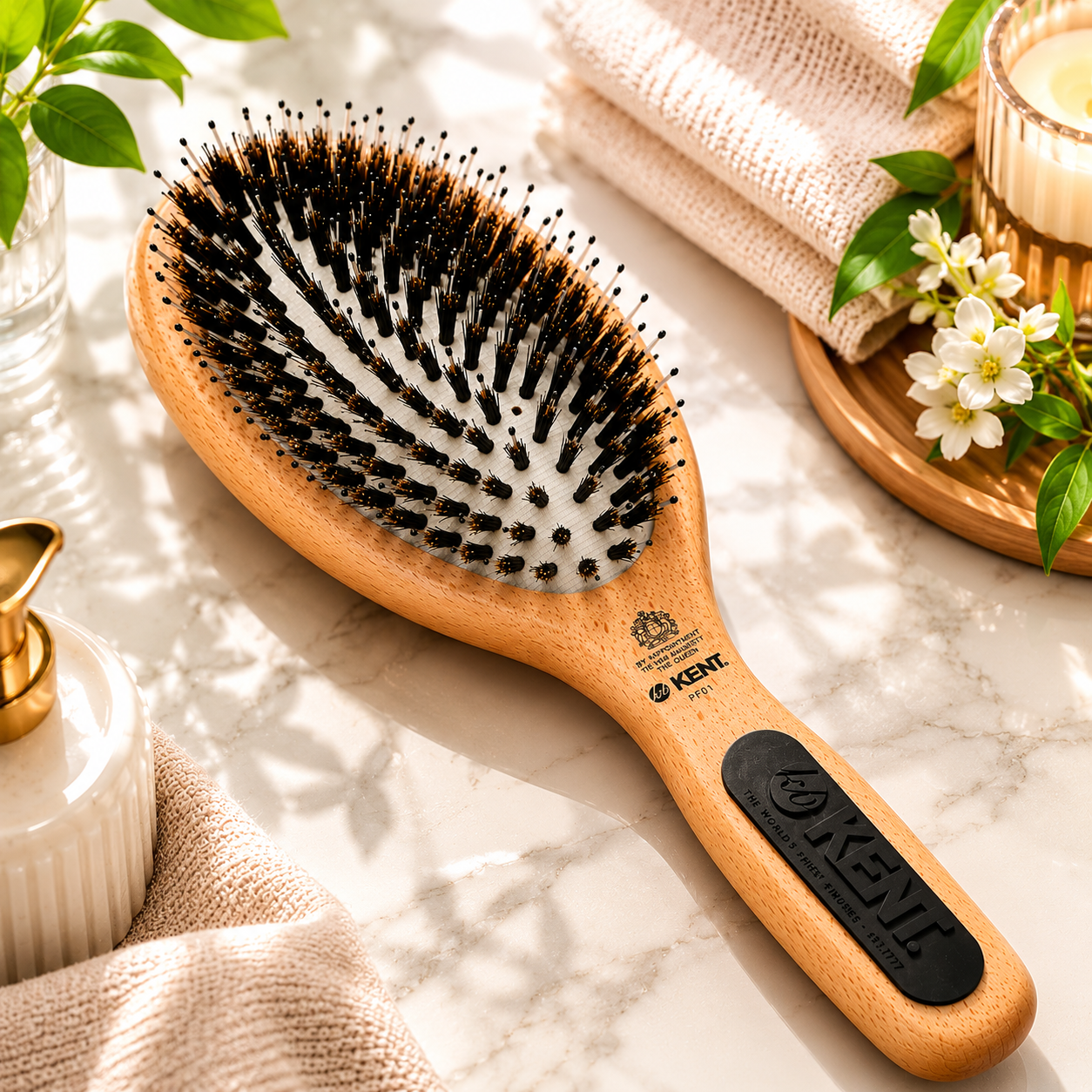 Premsons® Premium Beechwood Cushion Hair Brush with Natural Bristles & Nylon Quills | Gentle Detangling & Scalp Massage for All Hair Types